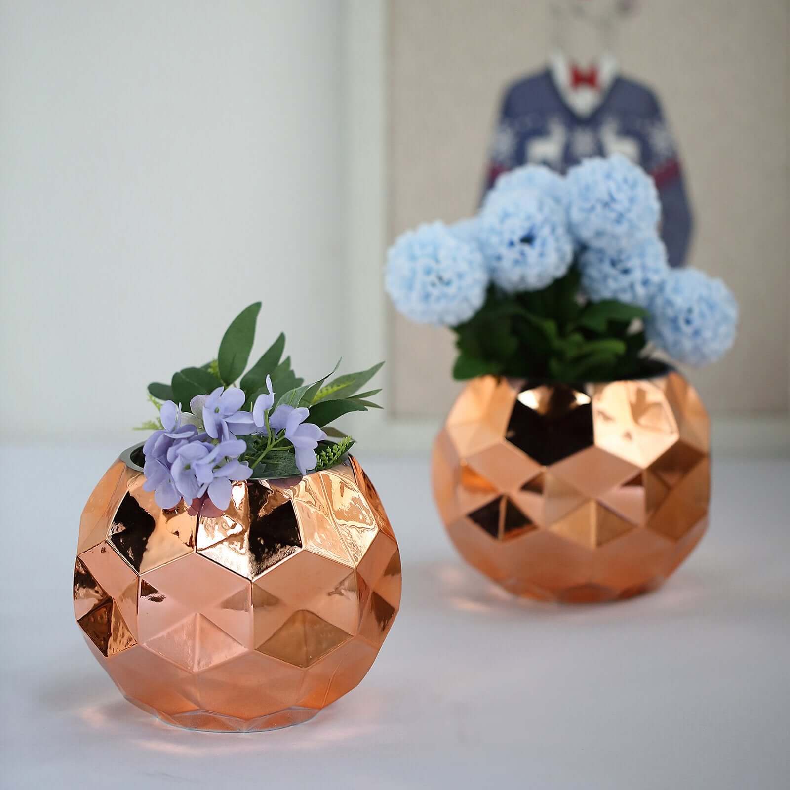 2-Pack Mercury Glass Vases Honeycomb Design Rose Gold - Stylish Geometric Wedding Centerpieces 6