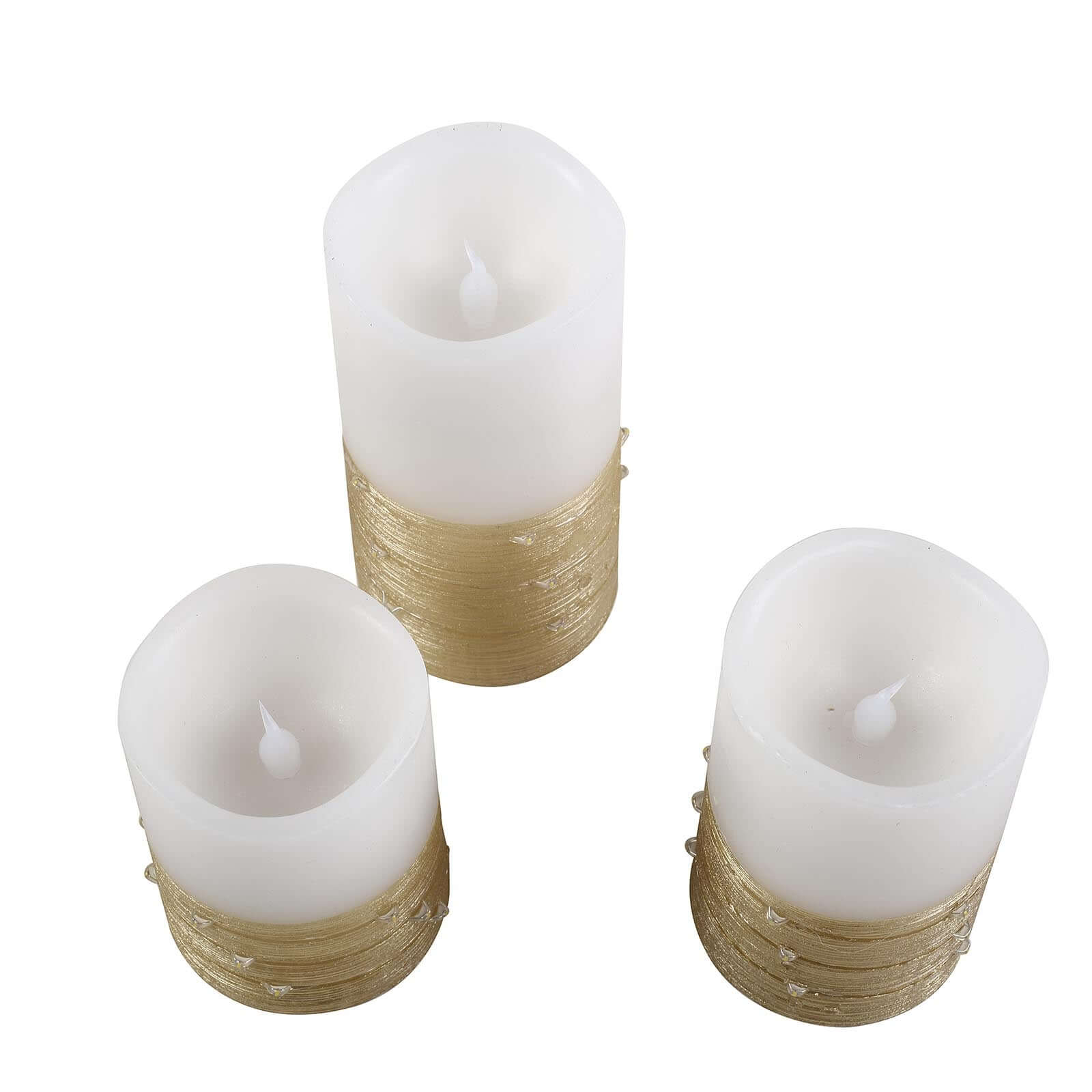 Set of 3 LED Flameless Pillar Candles Wrapped with Fairy String Lights Gold - Remote Operated 4, 5, 6