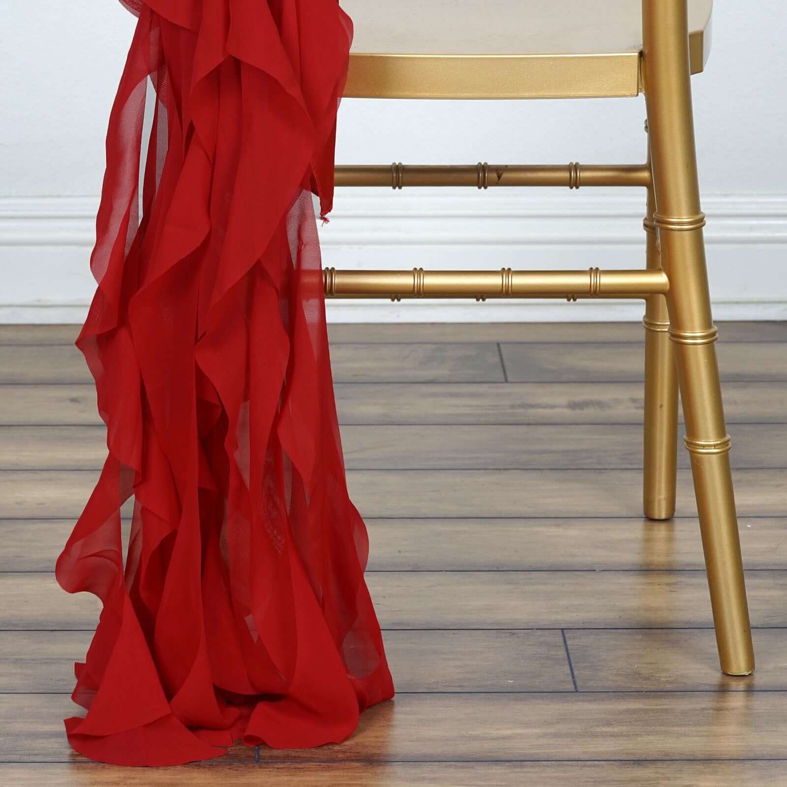 1 Set Chiffon Hoods Chair Sashes with Willow Ruffles Design Red - Stylish Chair Bow Decor