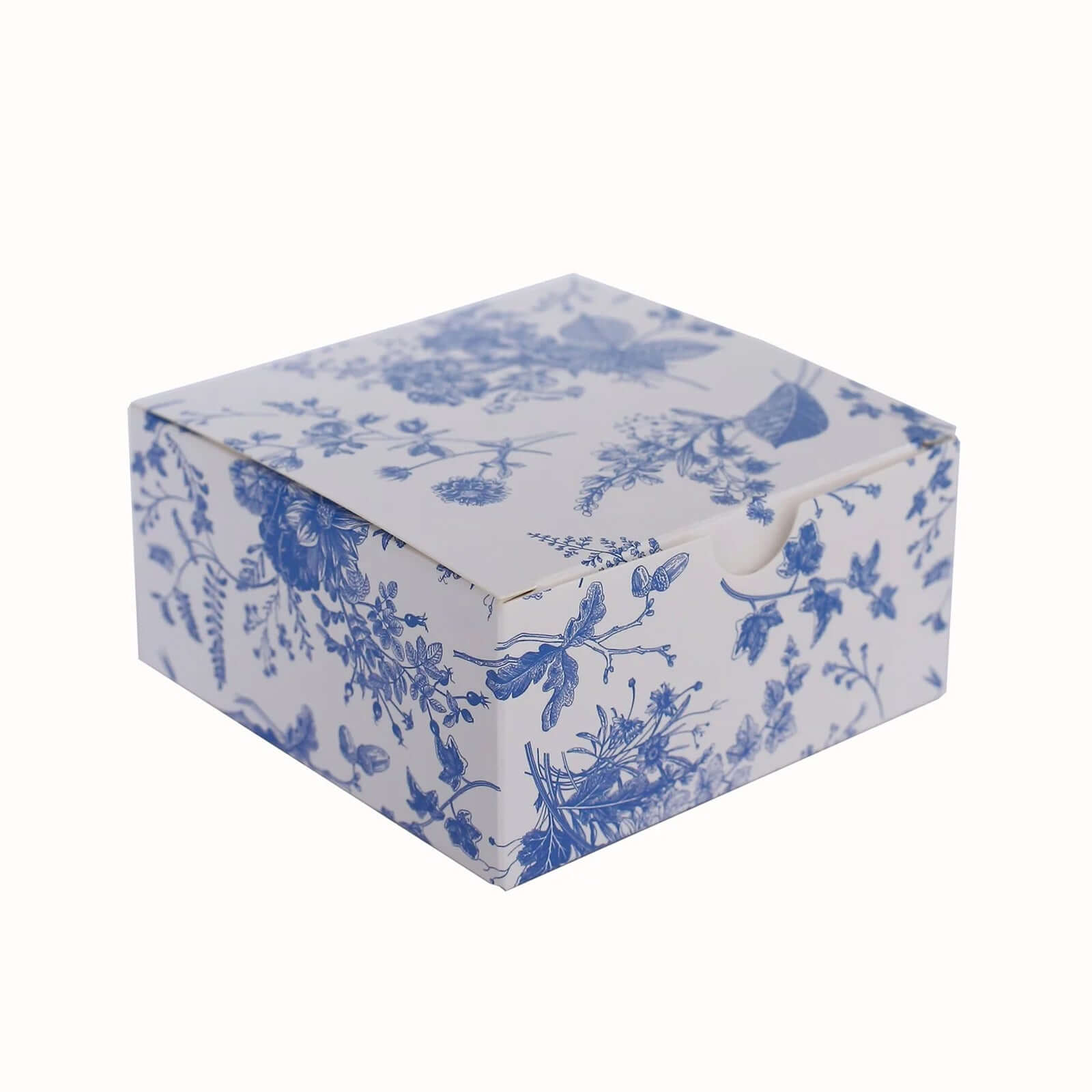 25 Pack White Blue Paper Favor Boxes in French Toile Pattern, Cardstock Party Shower Candy Gift Boxes - 4x4x2