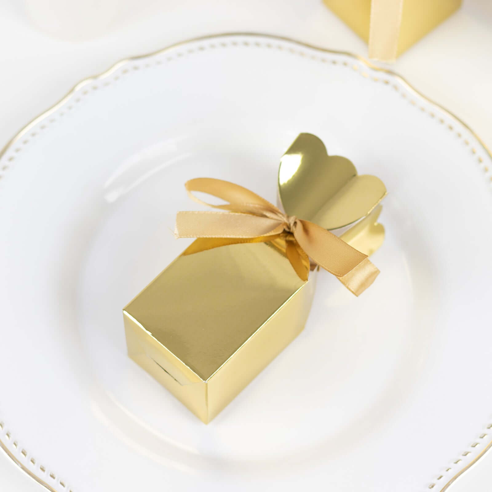 25 Pack Gold Floral Top Satin Ribbon Party Favor Candy Gift Boxes