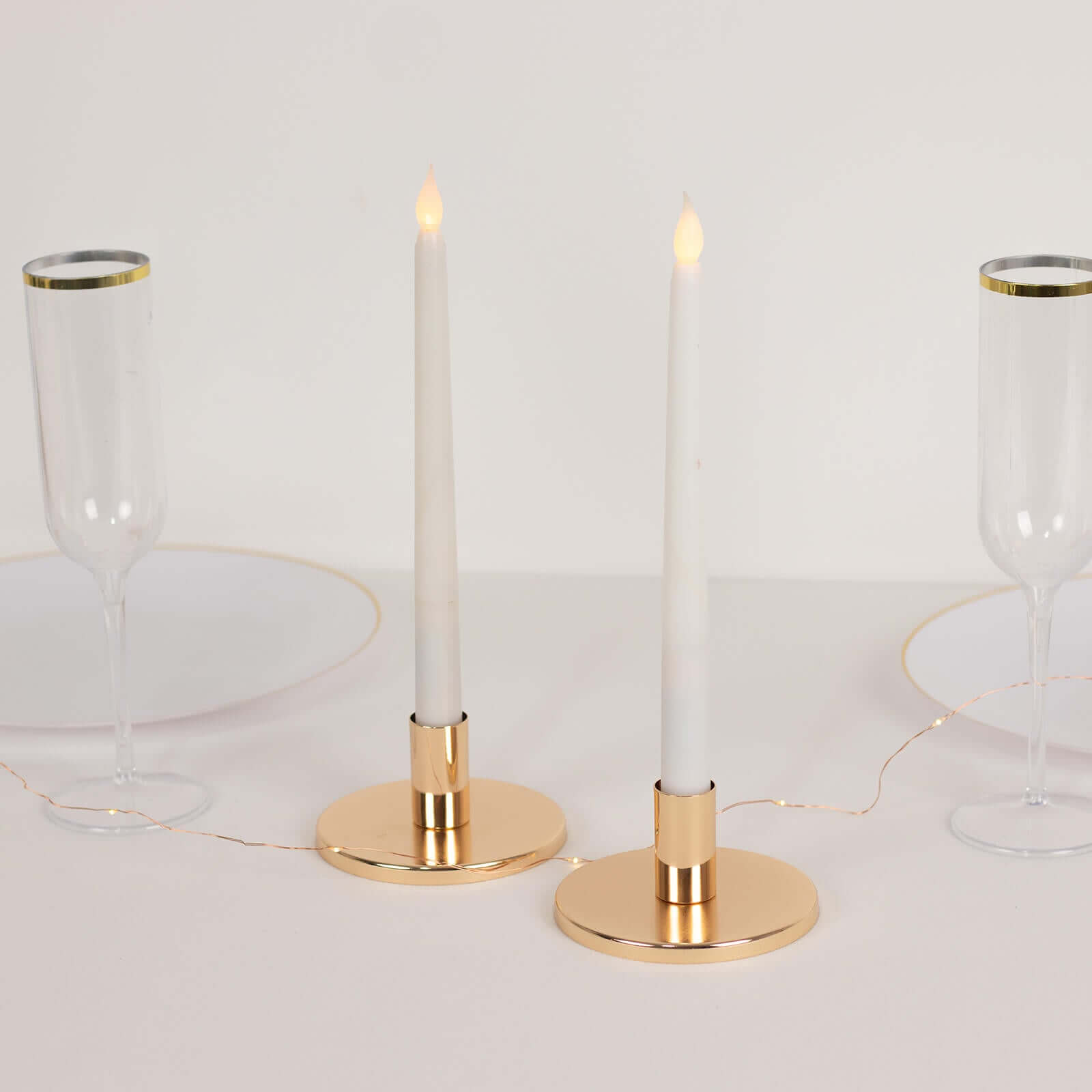 2-Pack Metal Taper Candle Holders Short Vintage Retro Style Gold with Round Disc Base - Decorative Candle Sticks 4x2