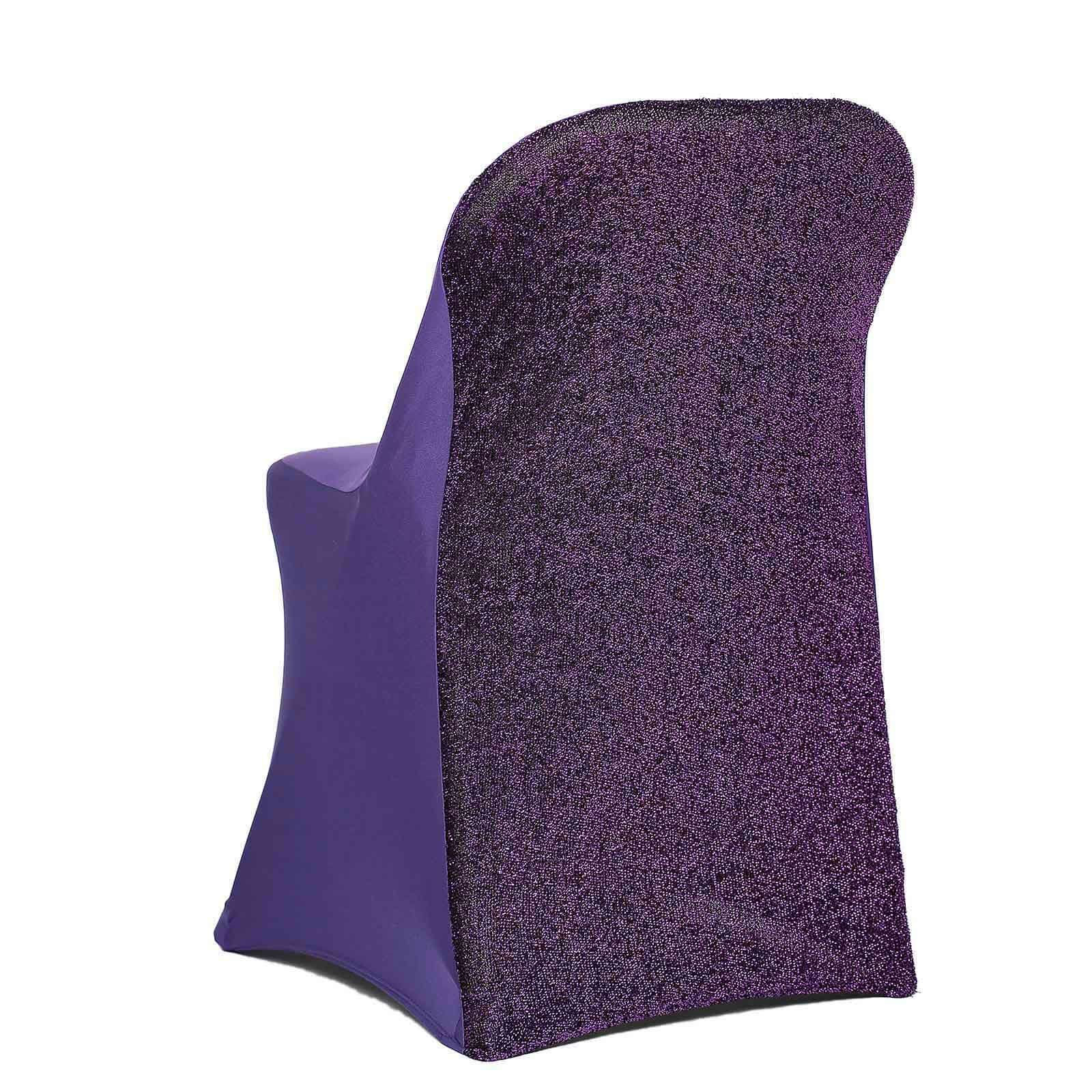 Stretch Spandex Chair Cover Purple for Folding Chairs - Metallic Shimmer Tinsel Back Design Fitted Slipcover