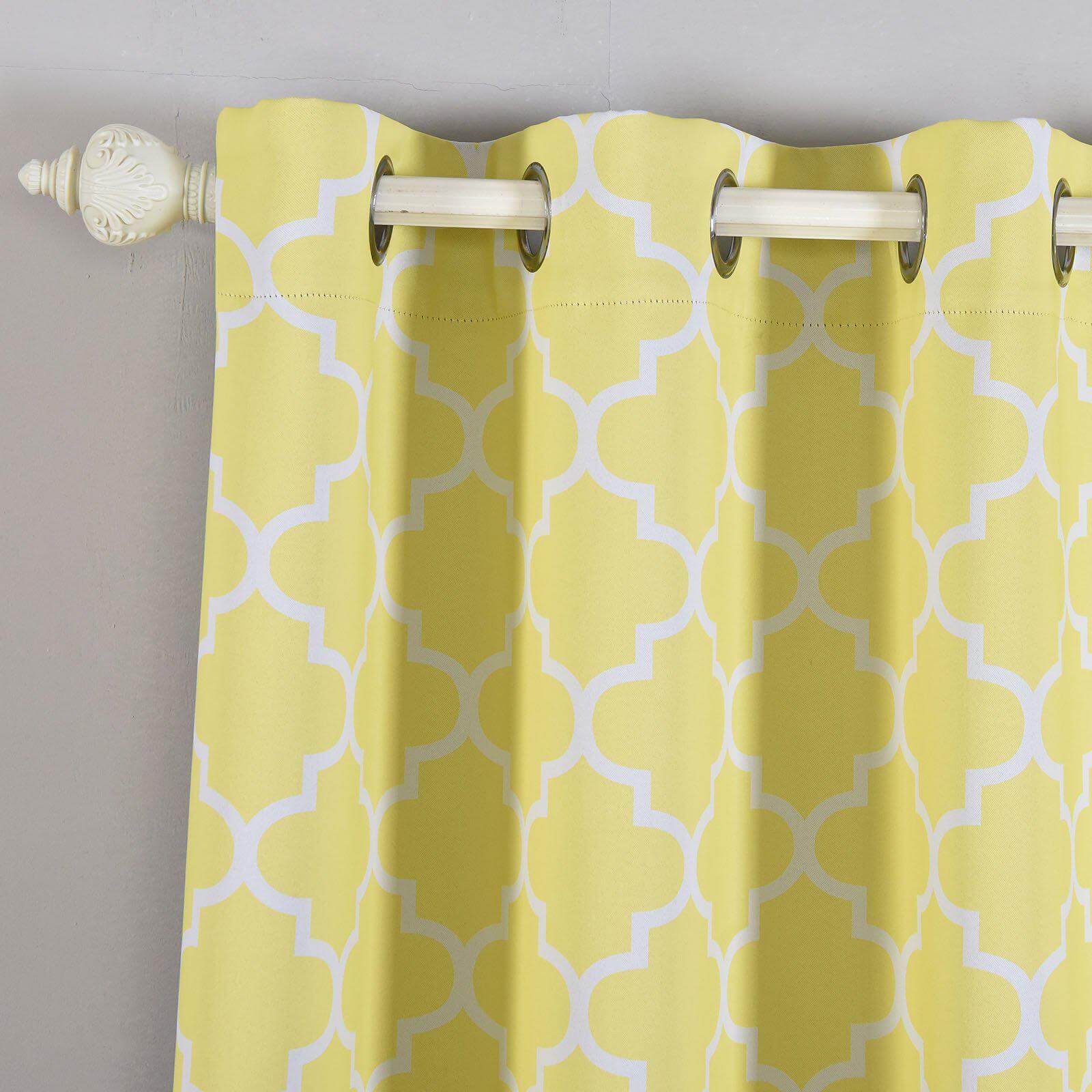 2 Pack White Yellow Lattice Room Darkening Blackout Curtain Panels With Grommet, Trellis Insulated Curtains 52x96 - Clearance SALE