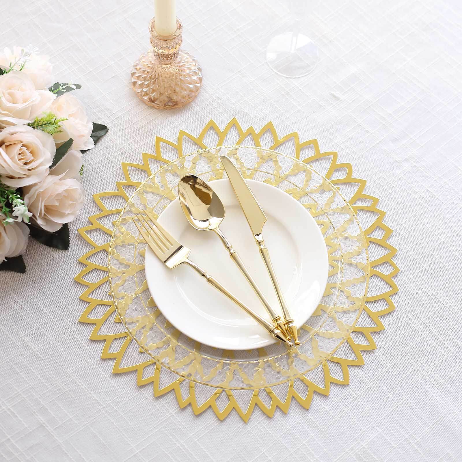 6-Pack Disposable Table Placemats in Metallic Gold with Laser Cut Hibiscus Flower Design - 400GSM Cardboard Placemats for Glamorous Table Decor 13