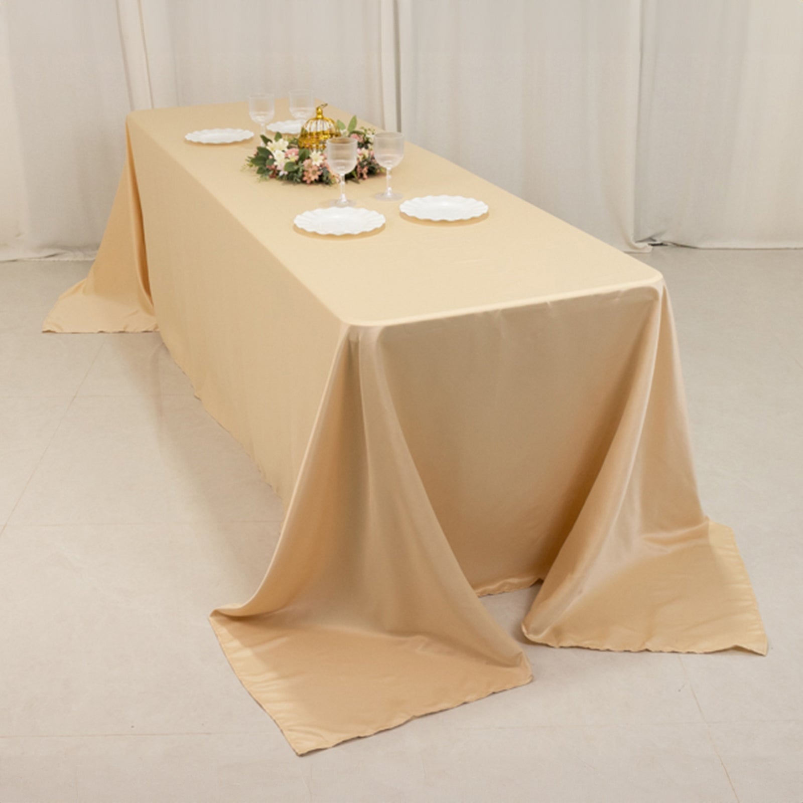 Lamour Satin 90x156 Rectangle Tablecloth Beige - Luxurious, Soft Seamless Table Cover