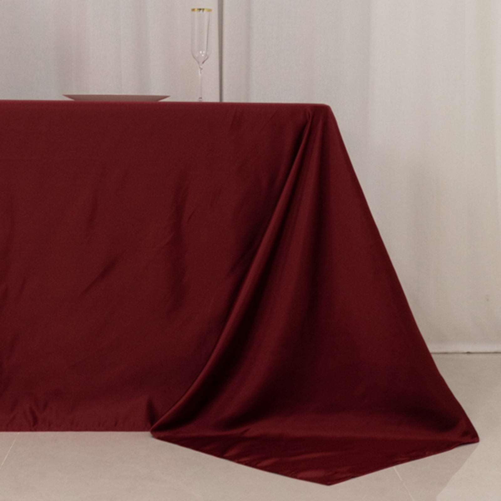 Lamour Satin 90x156 Rectangle Tablecloth Burgundy - Luxurious, Soft Seamless Table Cover