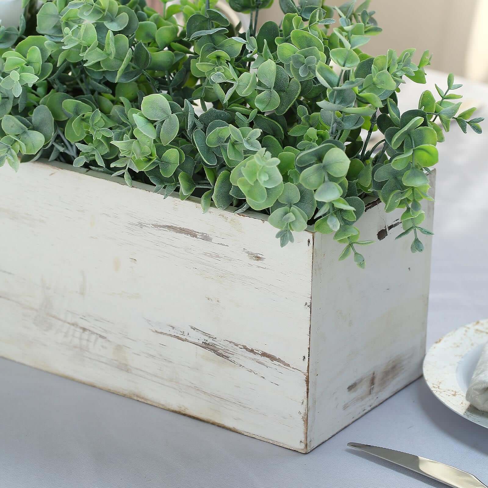 White Wood Planter Rectangular Box 30x6- Durable Decor with Removable Plastic Liner for Tables