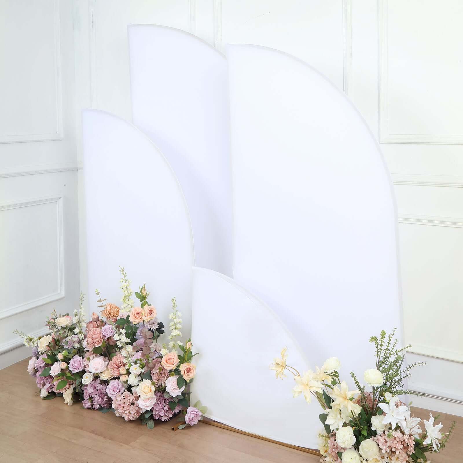 Set of 4 Matte White Spandex Half Moon Chiara Backdrop Stand Covers, Custom Fitted Wedding Arch Covers - 2.5ft,5ft,6ft,7ft