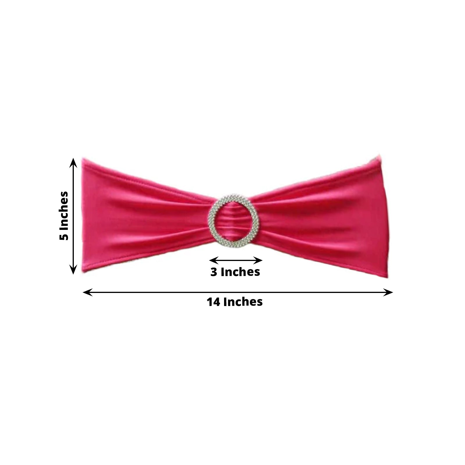 5 Pack Stretch Spandex Chair Sashes Fuchsia - Reusable Chair Bands with Silver Diamond Ring Slide Buckle 5x14