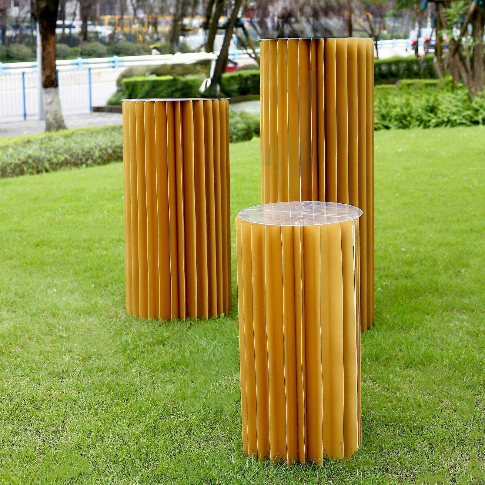 24 Gold Cylinder Display Column Stand, Pillar Pedestal Stand With Top Plate