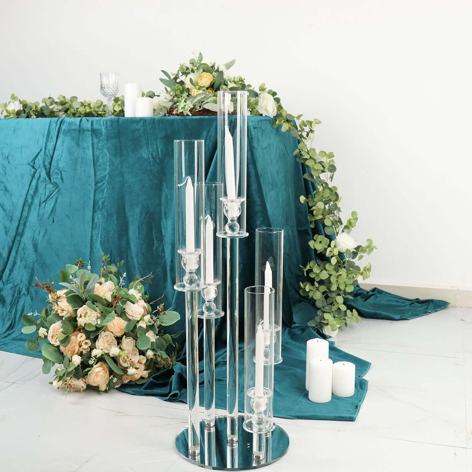 5-Arm Round Crystal Glass Candelabra Clear Taper Design - Chic Candle Holder Table Centerpiece for Weddings & Events 32