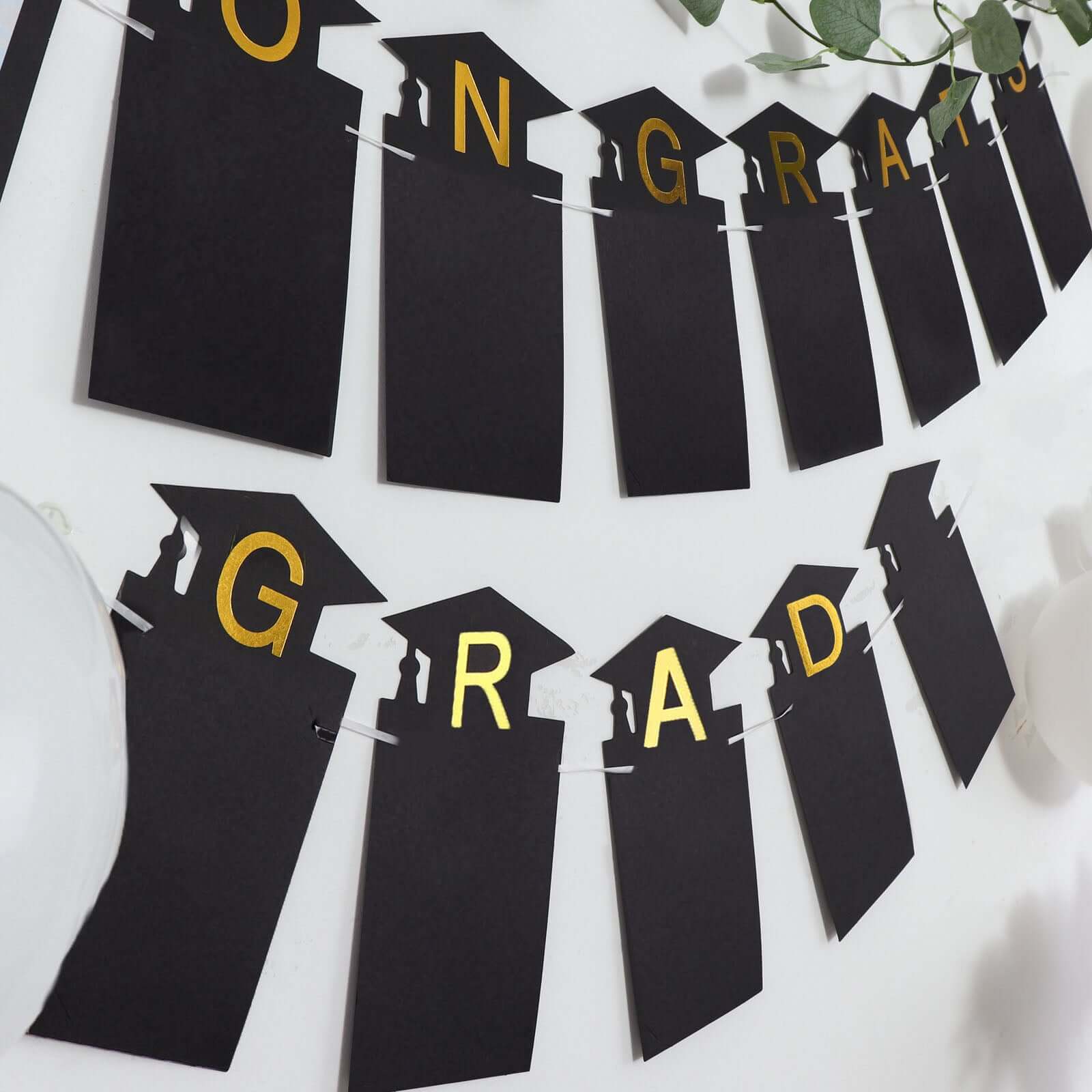 Black and Gold Congrats Grad Paper Photo Backdrop Hanging Garland Banner - 5.5ft