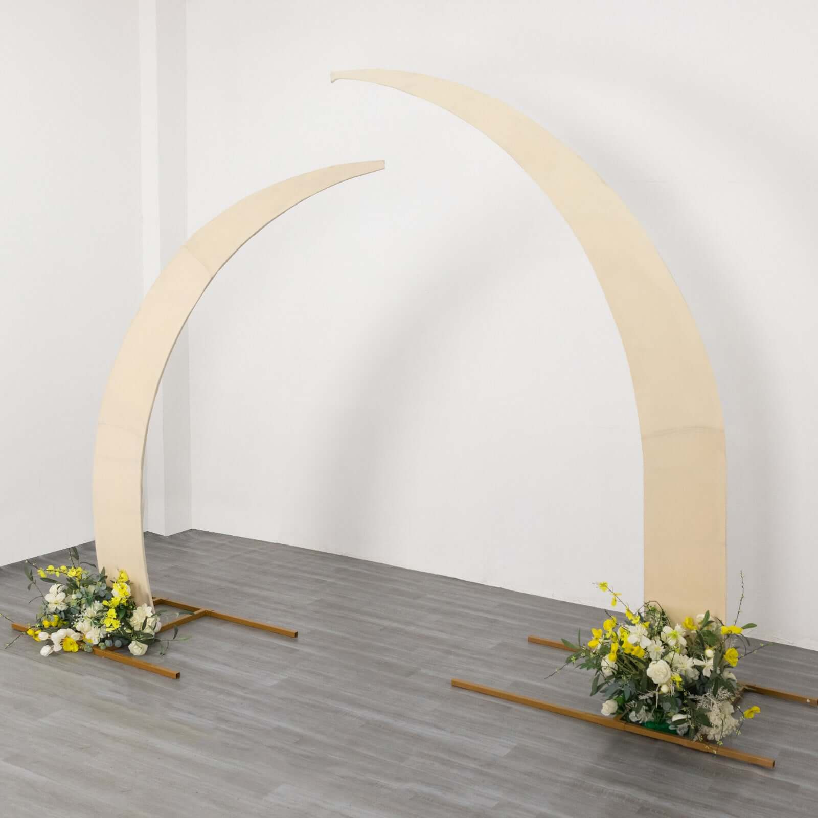 Set of 2 Beige Spandex Half Crescent Moon Backdrop Stand Covers, Custom Fitted Wedding Arch Cover for Curved Arbor Flower Balloon Frame