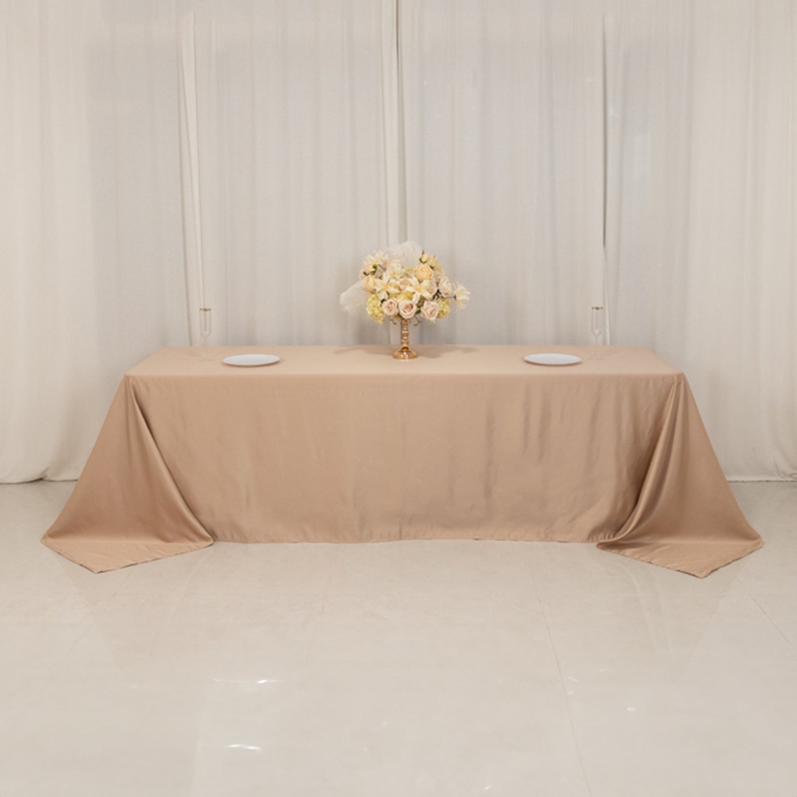 Lamour Satin 90x156 Rectangle Tablecloth Nude - Luxurious, Soft Seamless Table Cover