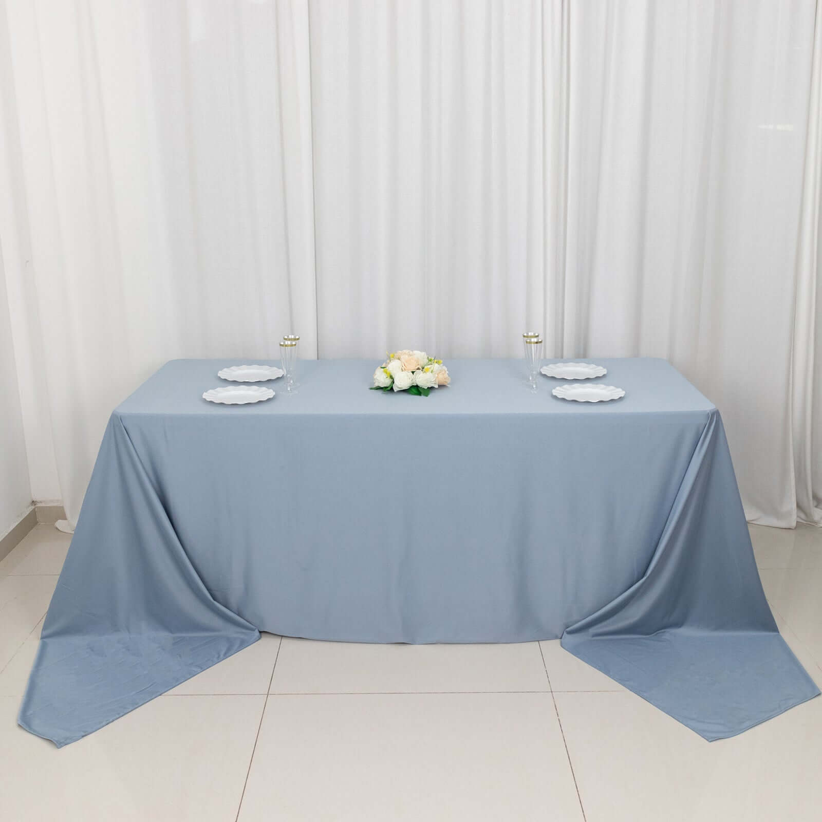 Premium Scuba Rectangular 90x156 Tablecloth Dusty Blue - Wrinkle Free, Stain Resistant & Seamless Table Cover