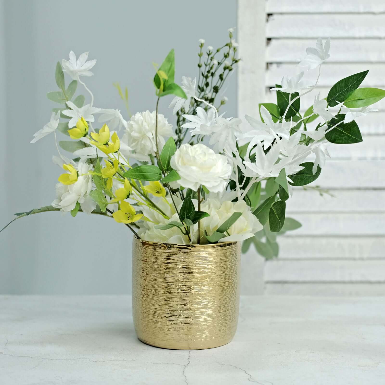 2-Pack Flower Plant Pots Textured Round Design Metallic Gold - Ceramic Cylindrical Indoor Planters 5