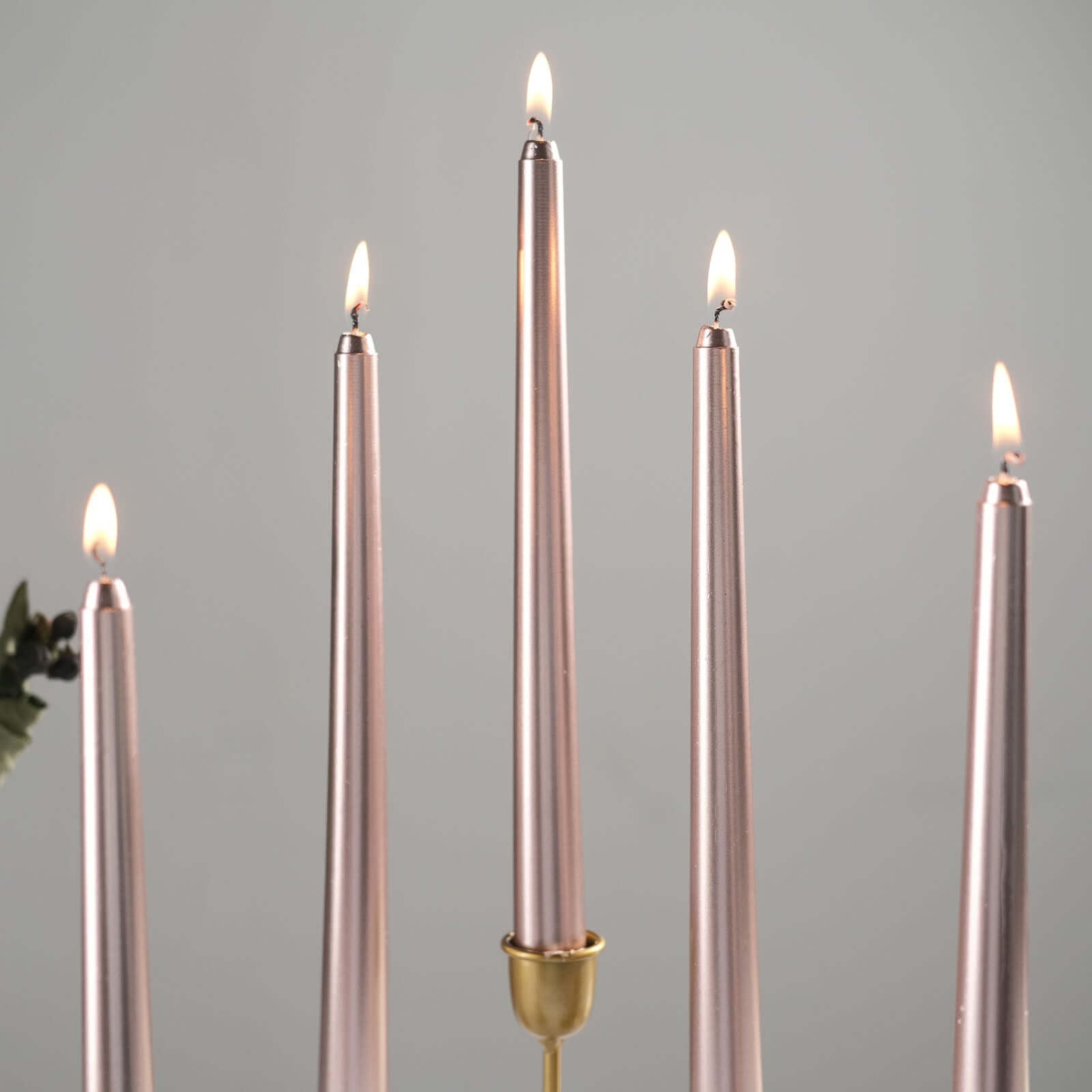 12-Pack Taper Candles Premium Wax Design Metallic Rose Gold - Unscented Candles for Upscale Settings 10