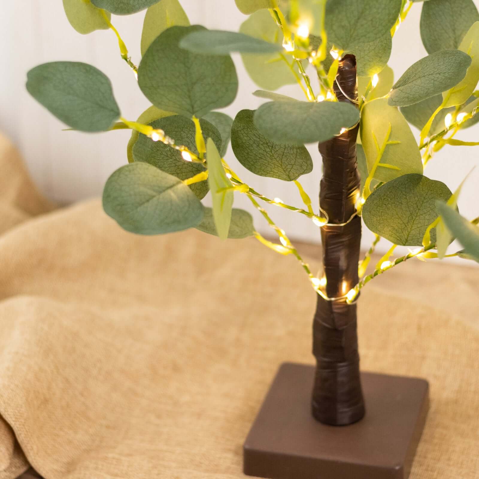 50 LED Lighted Artificial Tree Eucalyptus Plant Design Green Warm White - Battery Operated Table Accent 17