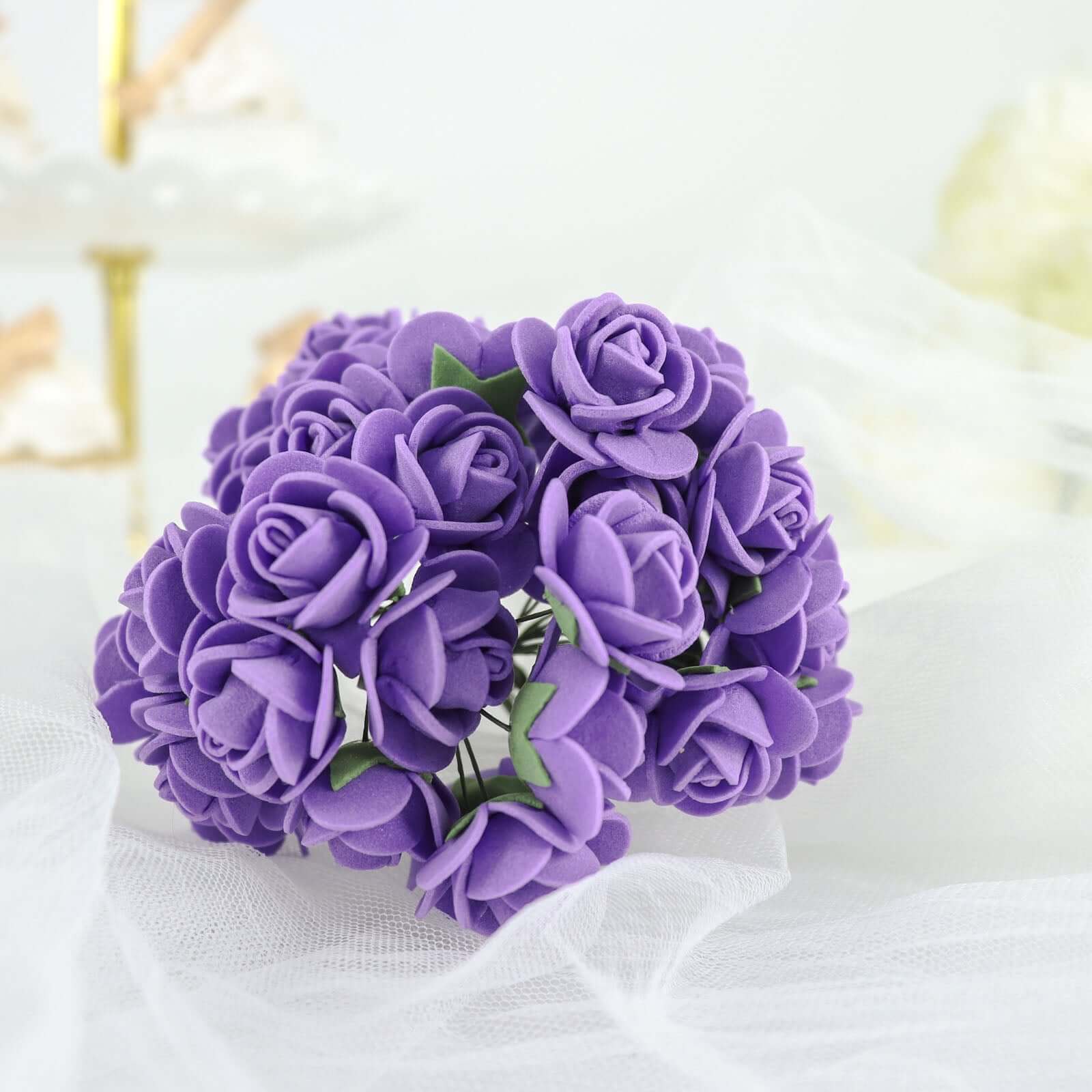 48 Roses 1 Purple Real Touch Artificial DIY Foam Rose Flowers With Stem, Craft Rose Buds