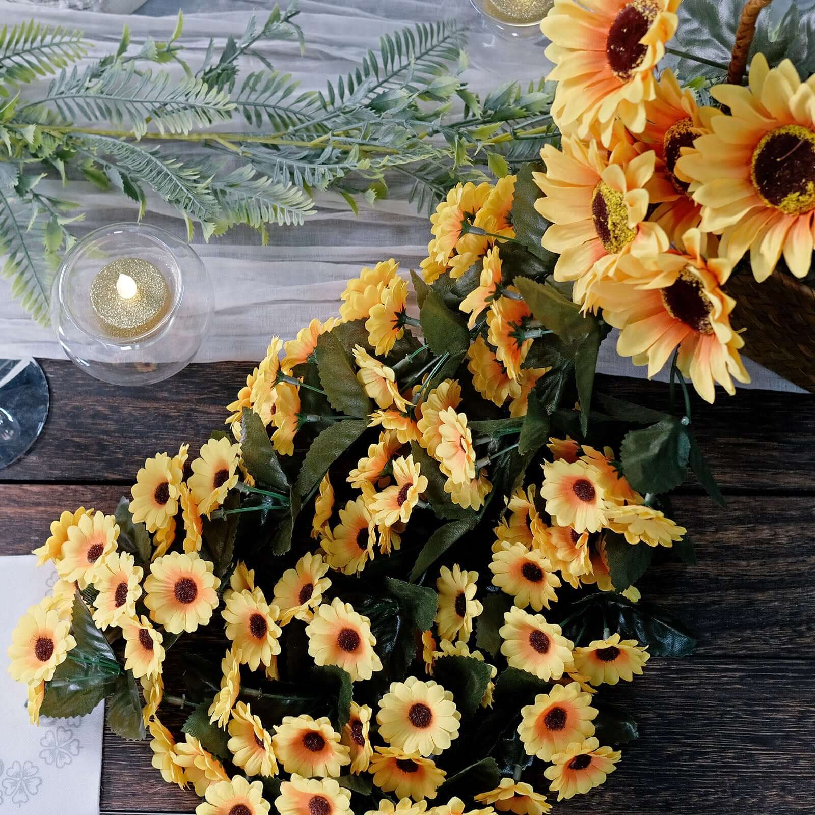 22 Artificial Hanging Vine Sunflower Bush, Draping Bouquet Garland