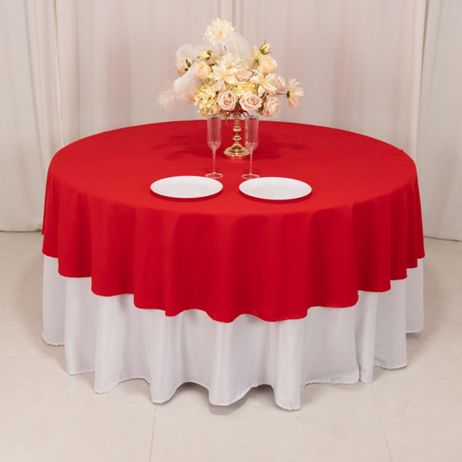 Cotton Blend 90 Round Tablecloth Red - Wrinkle-Resistant Table Cover