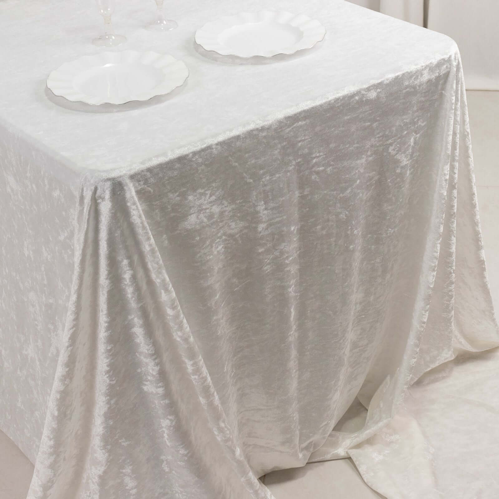 Premium Crushed Velvet 90x156 Rectangle Tablecloth White - Reusable Soft & Sophisticated Seamless Table Cover