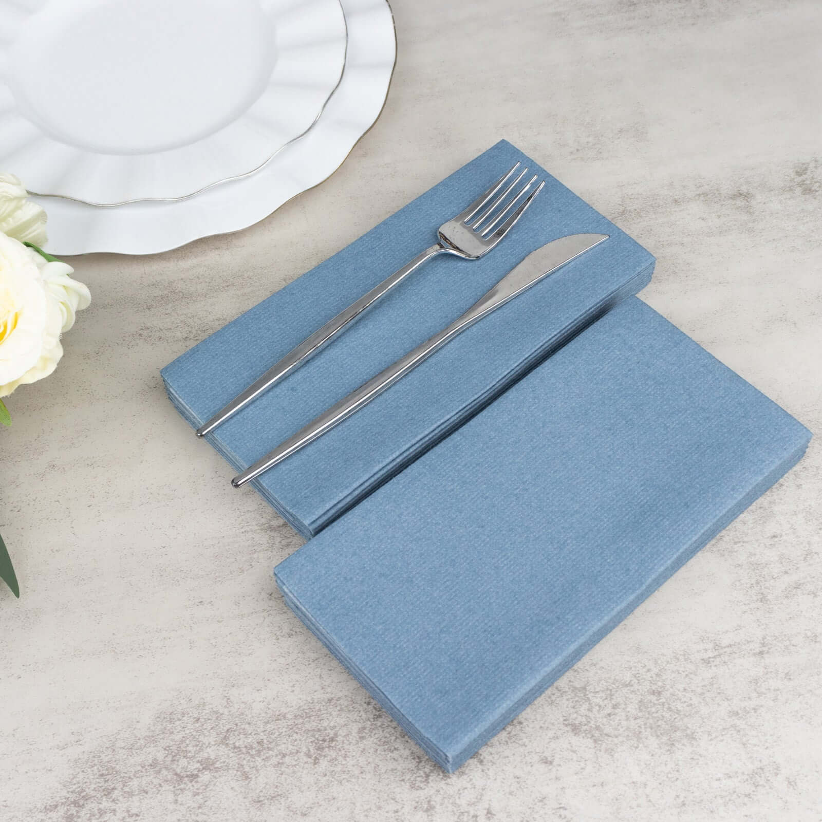 20-Pack Paper Linen-Like Napkins Dusty Blue - Disposable Hygienic Airlaid Guest Towels 8.5x4