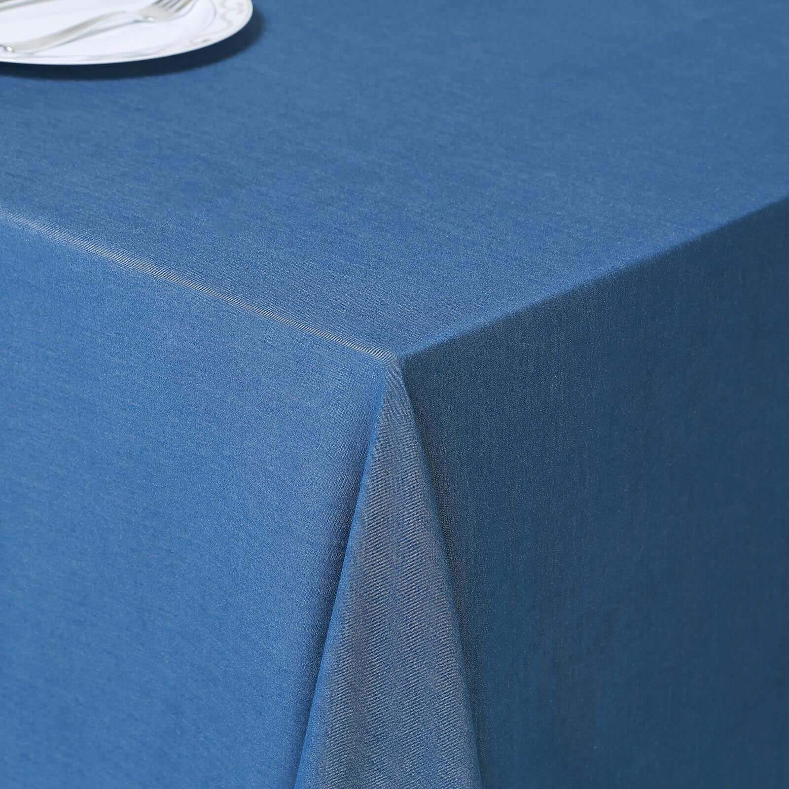 Polyester 90x132 Rectangle Tablecloth Dark Blue - Seamless Faux Denim Design for Classy Celebrations