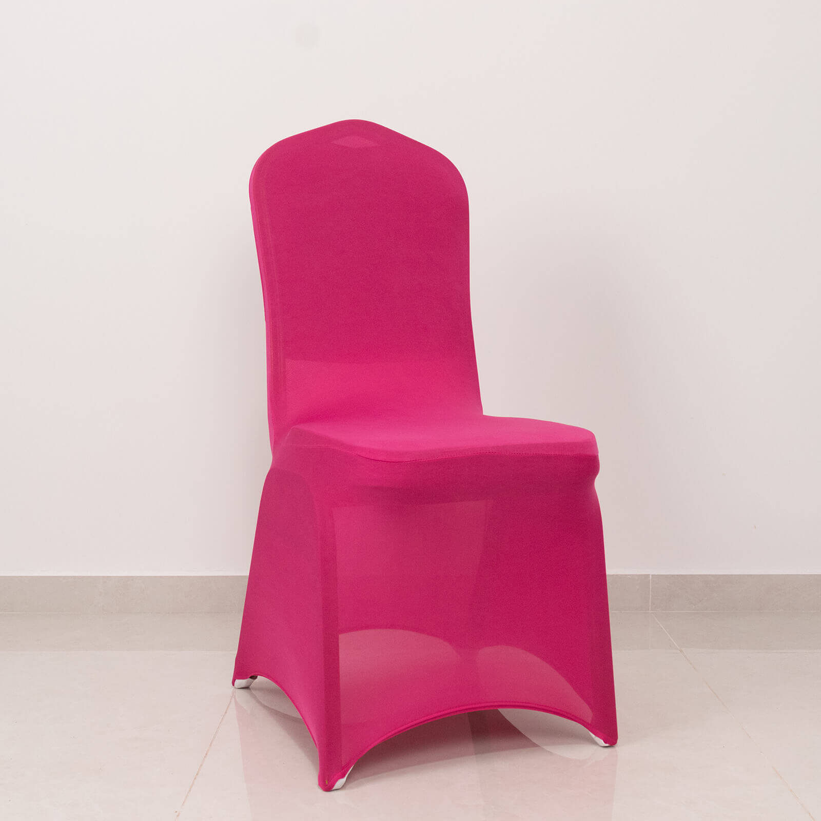 Spandex Chair Cover with Fuchsia Rhinestone Buckled Sash Band Blush - Stretch Fitted Slipcover