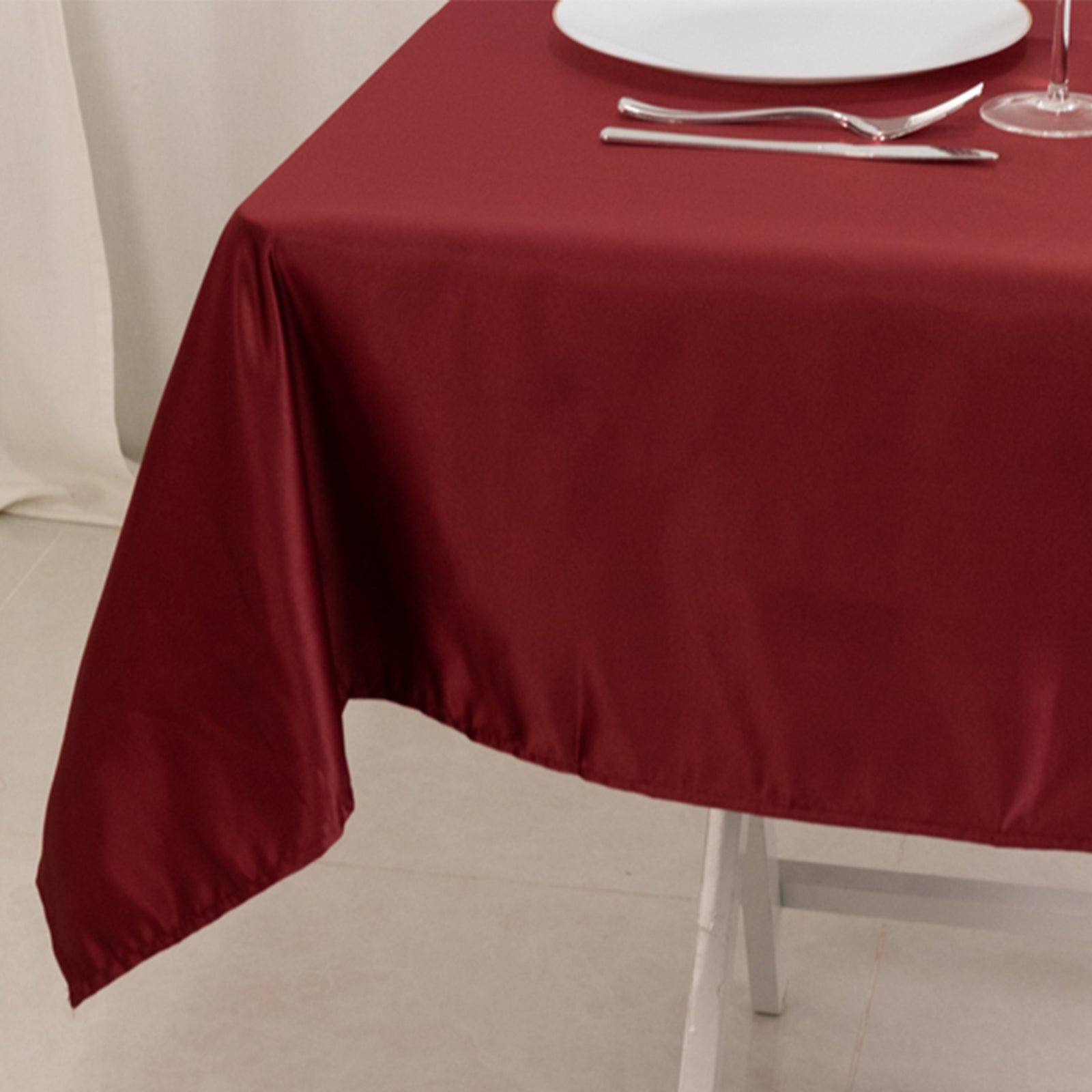 Lamour Satin 54x54 Table Overlay Square Tablecloth Burgundy - Durable & Silk-Like Table Cover