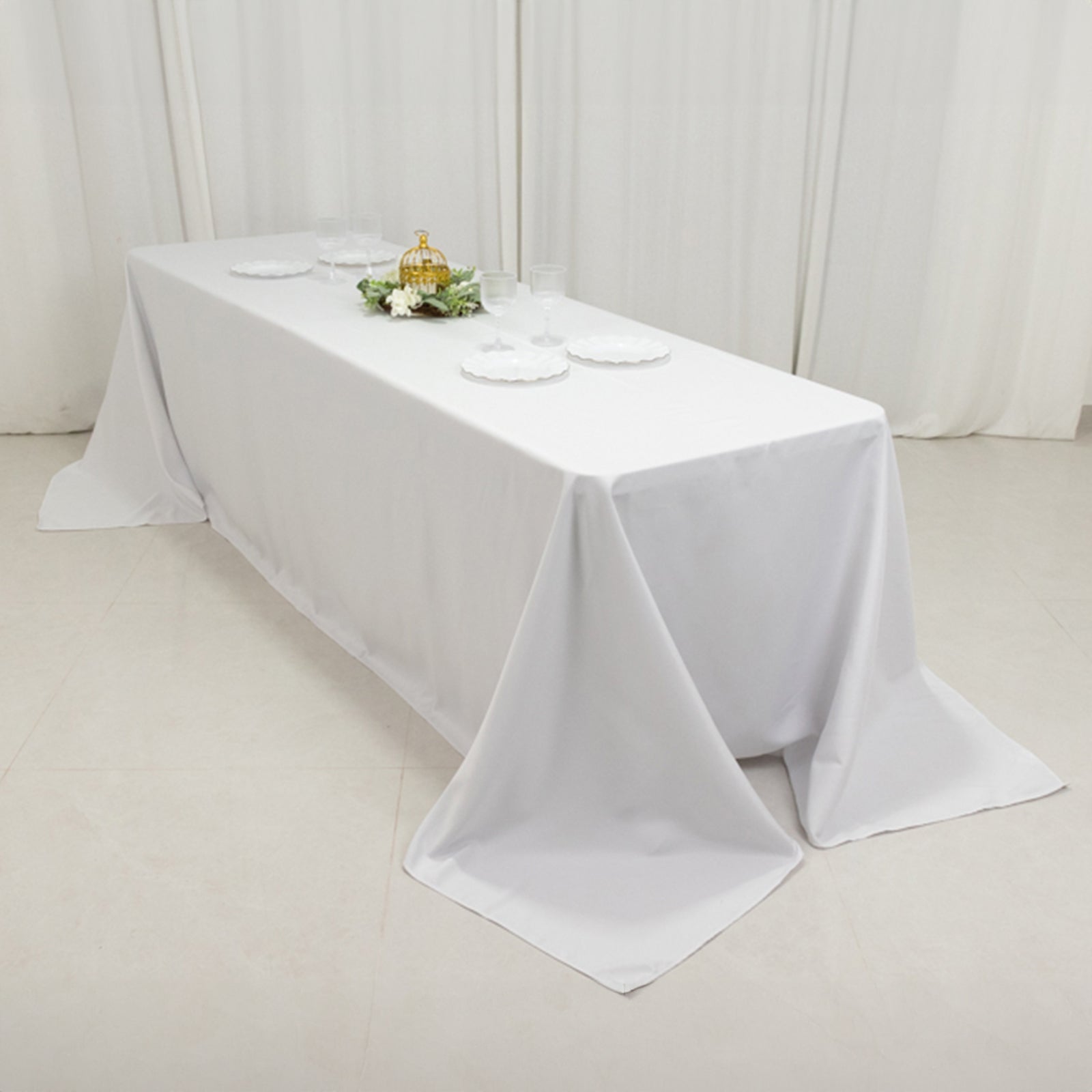 Fire Retardant Premium Polyester 90x156 Rectangular Tablecloth White - Stylish High-Performance Seamless Table Cover for Large Gatherings