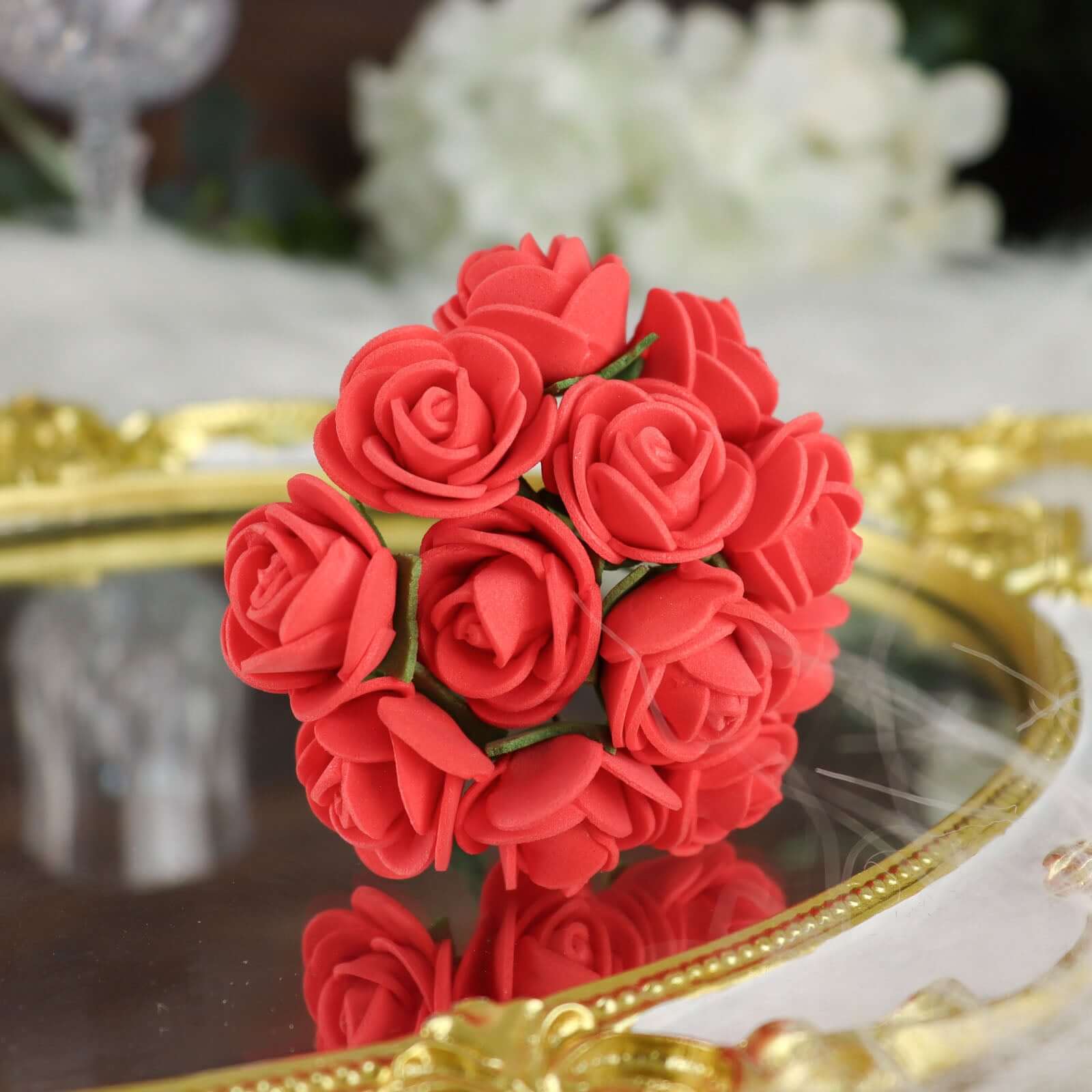 48 Roses 1 Burgundy Real Touch Artificial DIY Foam Rose Flowers With Stem, Craft Rose Buds