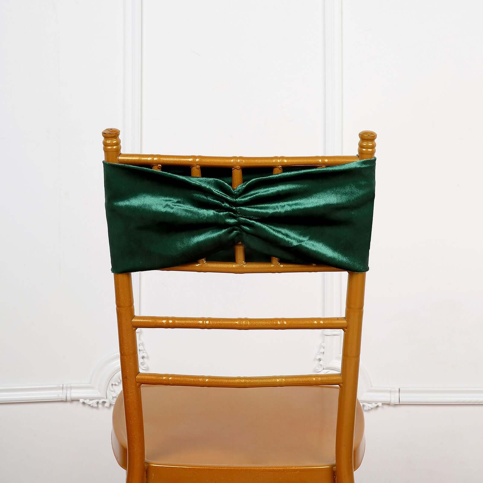 5 Pack Velvet Chair Sashes with Ruffled Center Hunter Green - Soft Stretchable Chair Bands