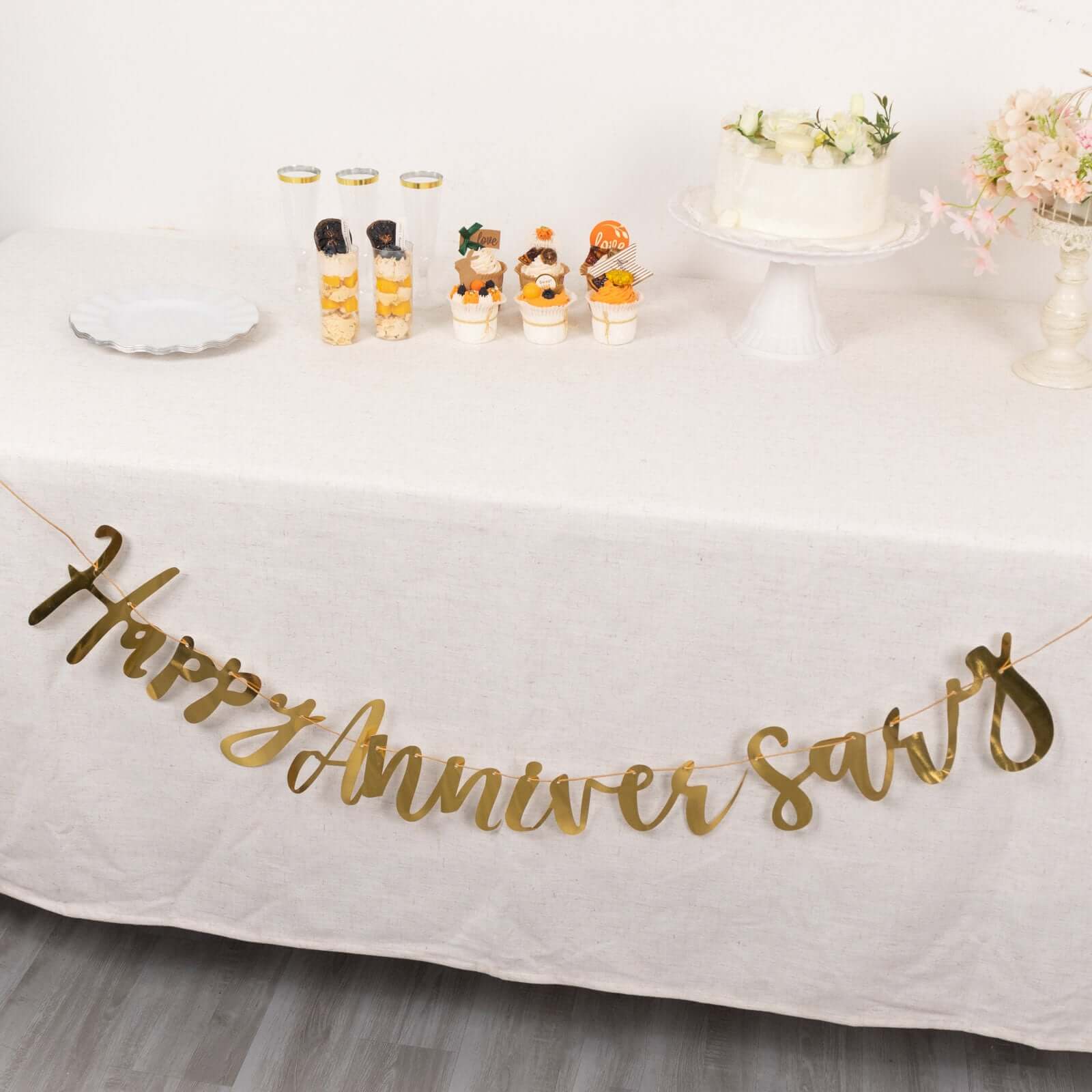 10ft Pre-Strung Metallic Gold Foil Happy Anniversary Banner, Party Photo Backdrop Hanging Garland - 250 GSM