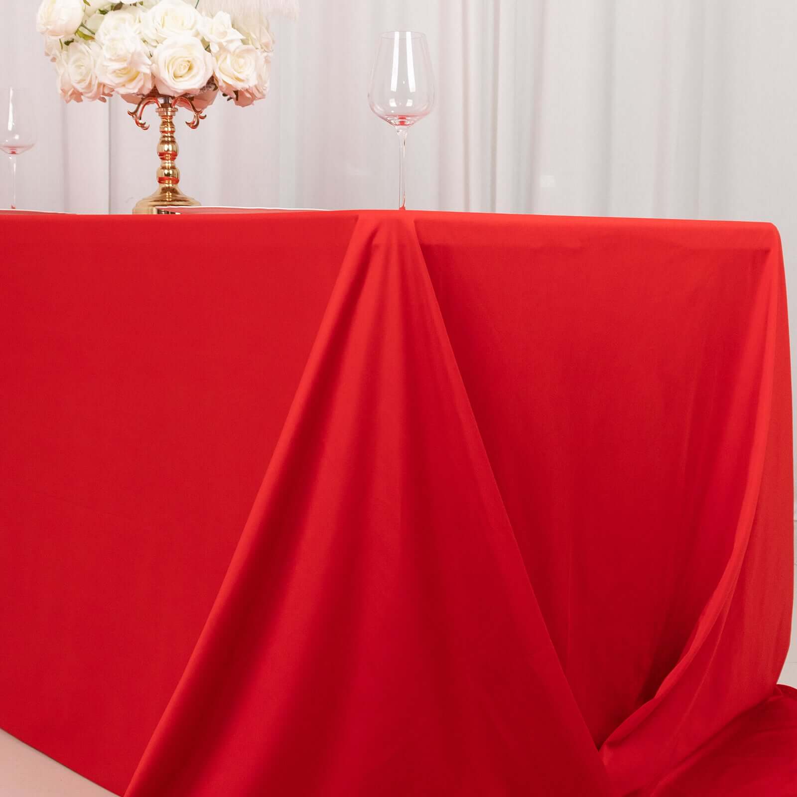 Premium Scuba Rectangular 90x156 Tablecloth Red - Wrinkle Free, Stain Resistant & Seamless Table Cover