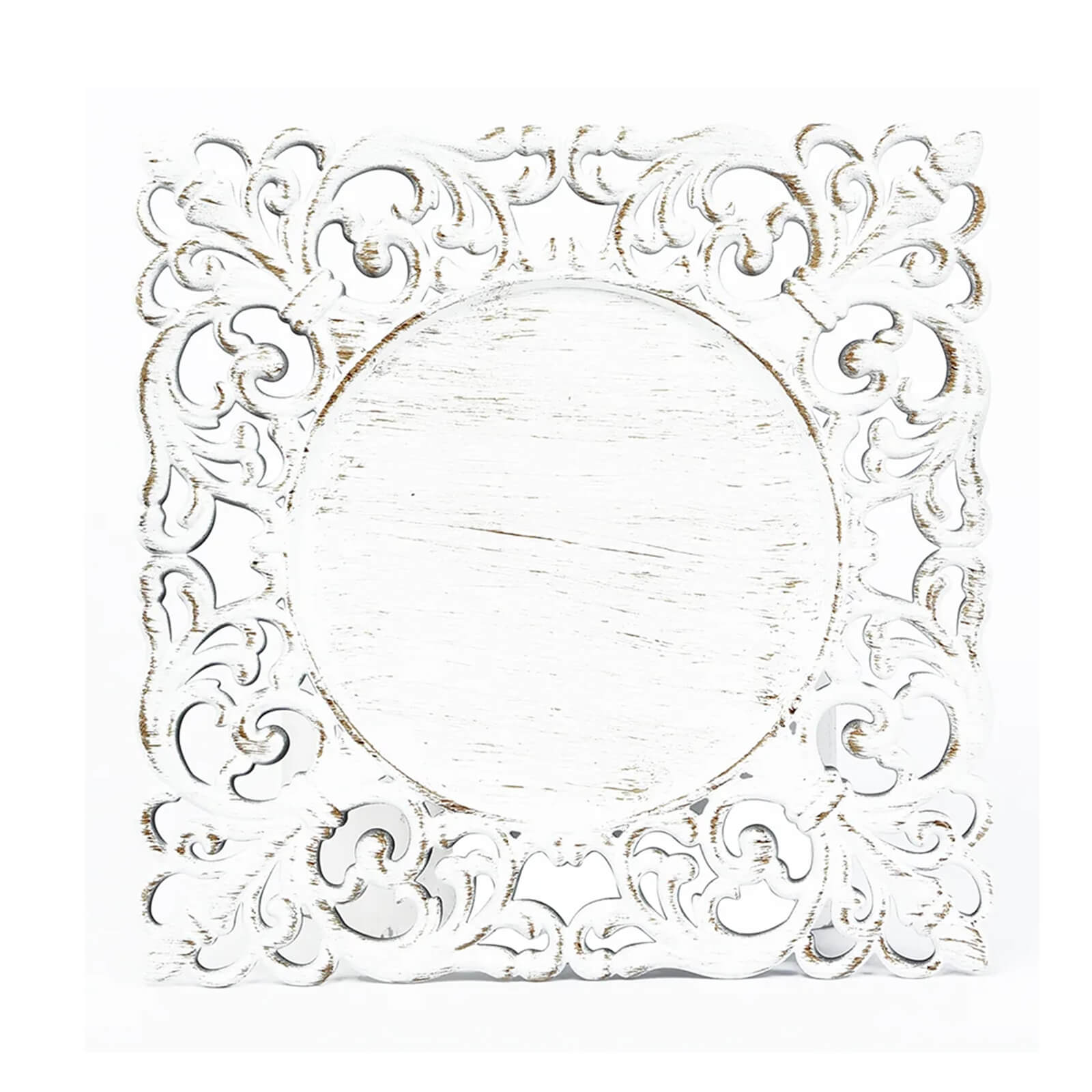 6-Pack Acrylic Square Charger Plates 12 Whitewashed with Hollow Lace Border, Event Tabletop Decorative Charger Tableware