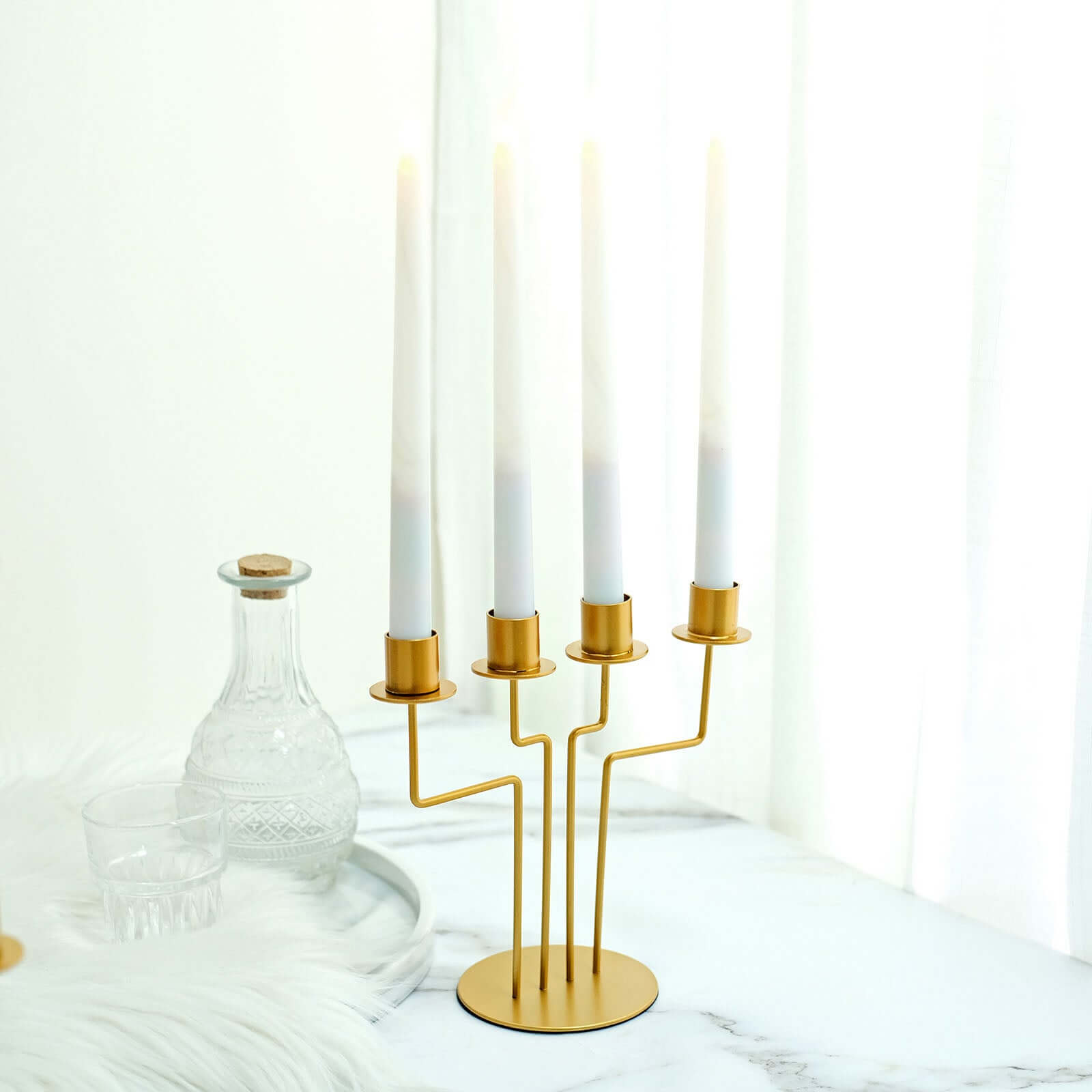 2-Pack Geometric Taper Candelabra 4 Arm Design Gold Metal Decorative Centerpiece - Perfect for Events 8