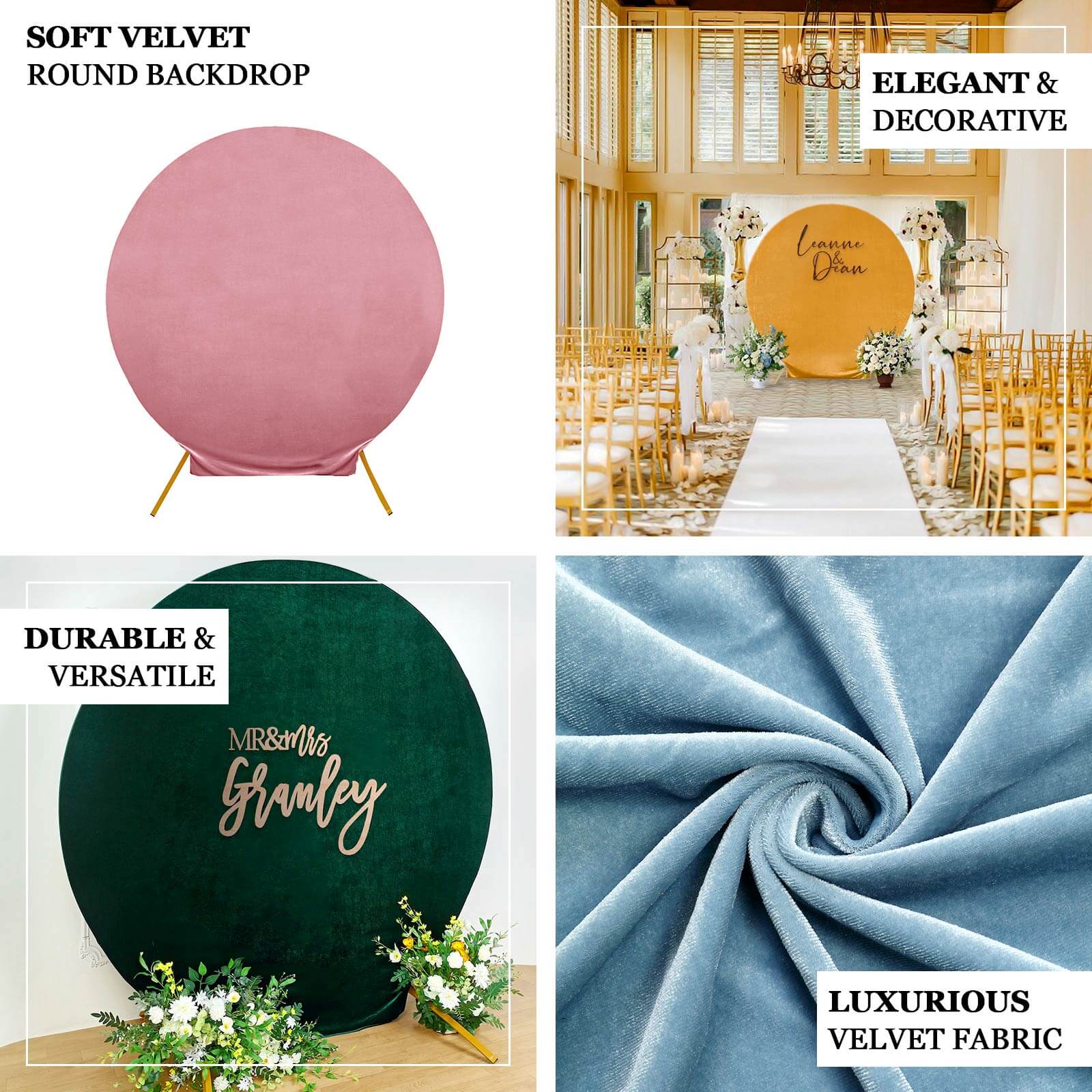7.5ft Champagne Soft Velvet Fitted Round Event Party Backdrop Cover