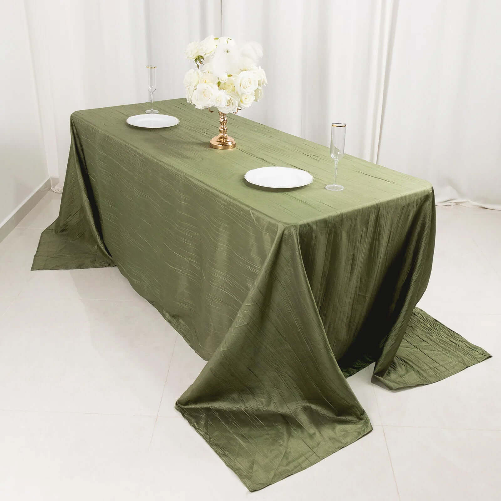 Taffeta 90x132 Rectangle Tablecloth Dusty Sage Green - Seamless Accordion Crinkle Table Cover