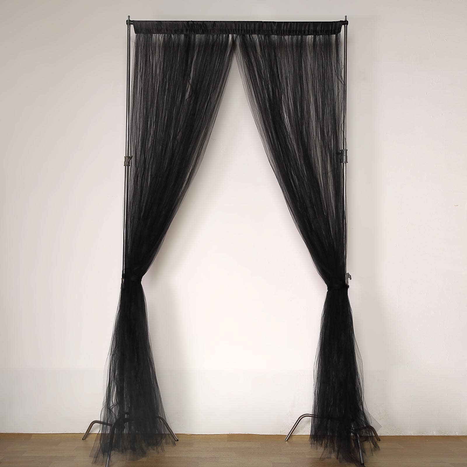 5ftx10ft Black Dual Sided Sheer Tulle Event Curtain Drapes With Satin Header, Rod Ready Backdrop Event Panel