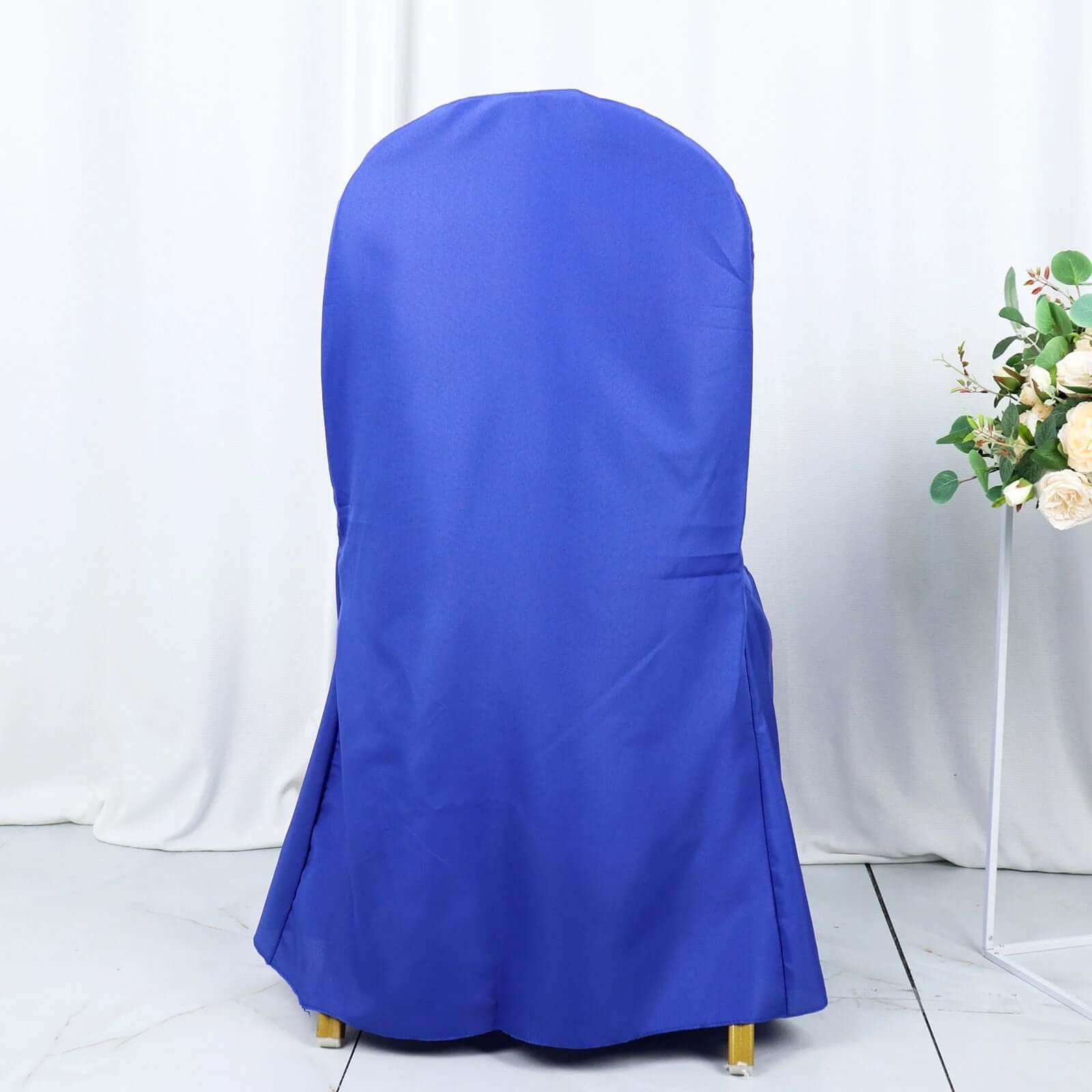 10 Pack Polyester Chair Cover for Banquet Chairs Royal Blue - Stain-Resistant Reusable Slip-On Slipcover