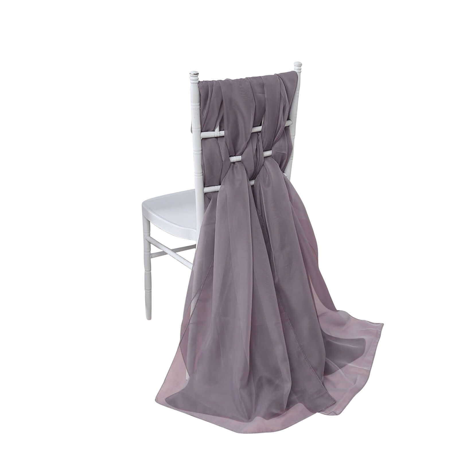 5 Pack Premium Chiffon Chair Sashes Violet Amethyst - Soft & Lightweight Designer Chair Bows 22x78