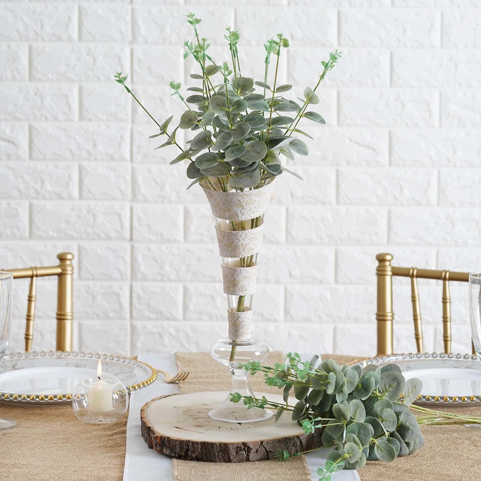 2 Bushes 19 Frosted Green Artificial Eucalyptus Branch Bouquet Plants