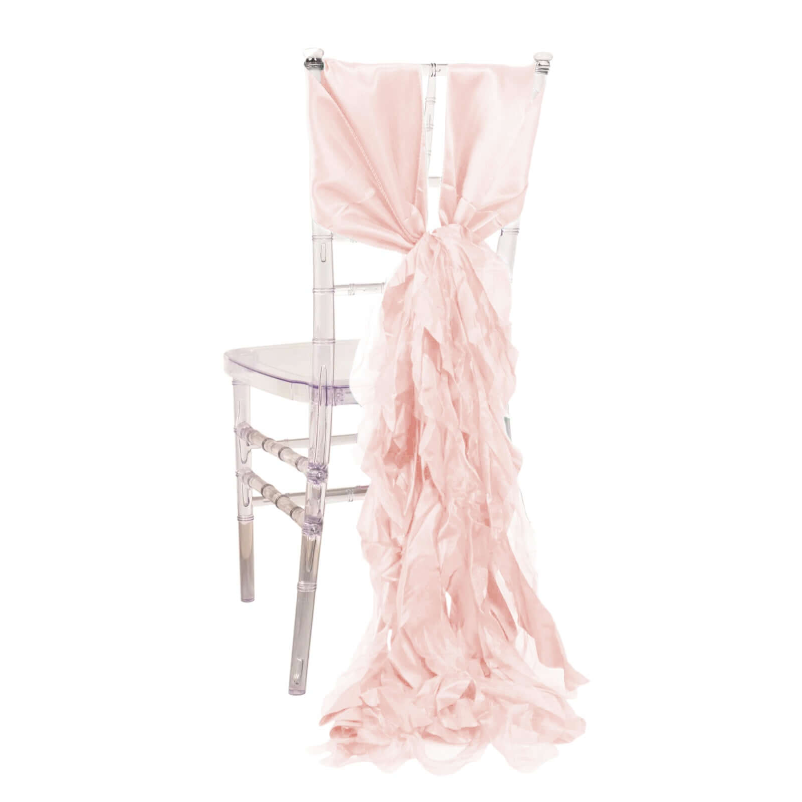 5 Pack Chiffon Satin Chair Sashes Blush - Easy to Install Ruffled Curly Willow