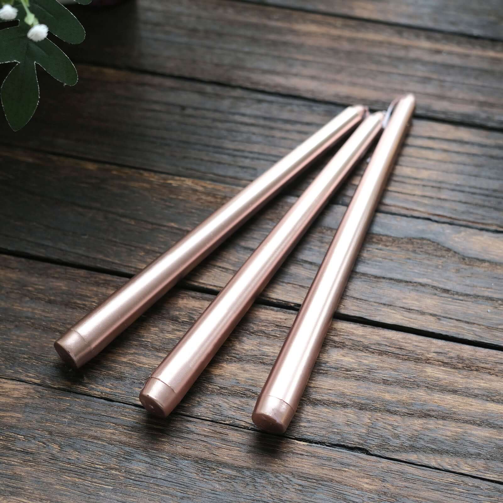 12-Pack Taper Candles Premium Wax Design Metallic Rose Gold - Unscented Candles for Upscale Settings 10