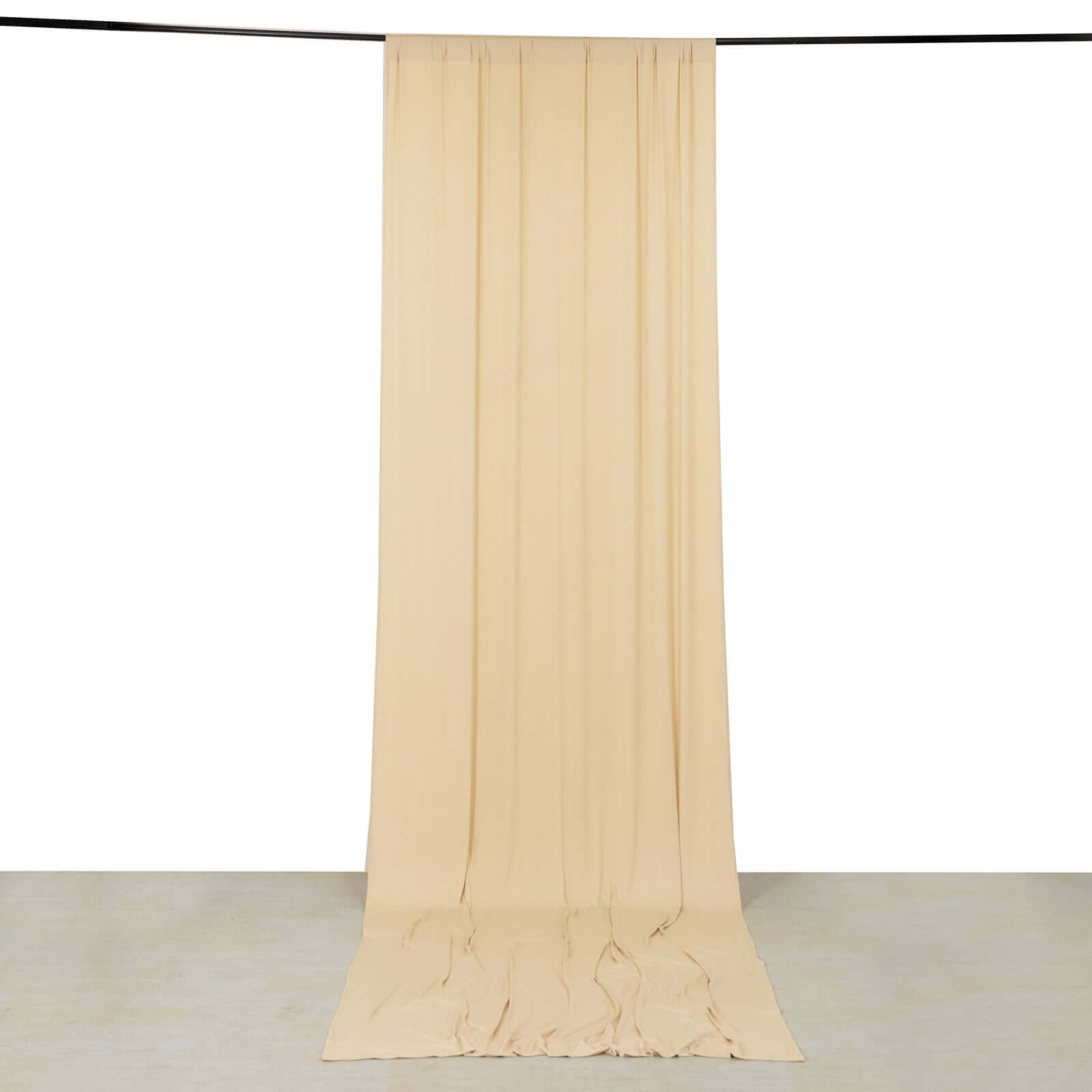 Beige 4-Way Stretch Spandex Event Curtain Drapes, Wrinkle Free Backdrop Event Panel with Rod Pockets - 5ftx14ft