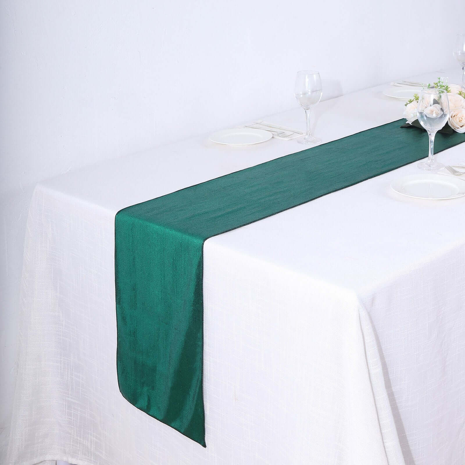 Polyester 12x108 Table Runner Hunter Emerald Green Shimmer Sequin Dots - Wrinkle-Free Finish Table Linen