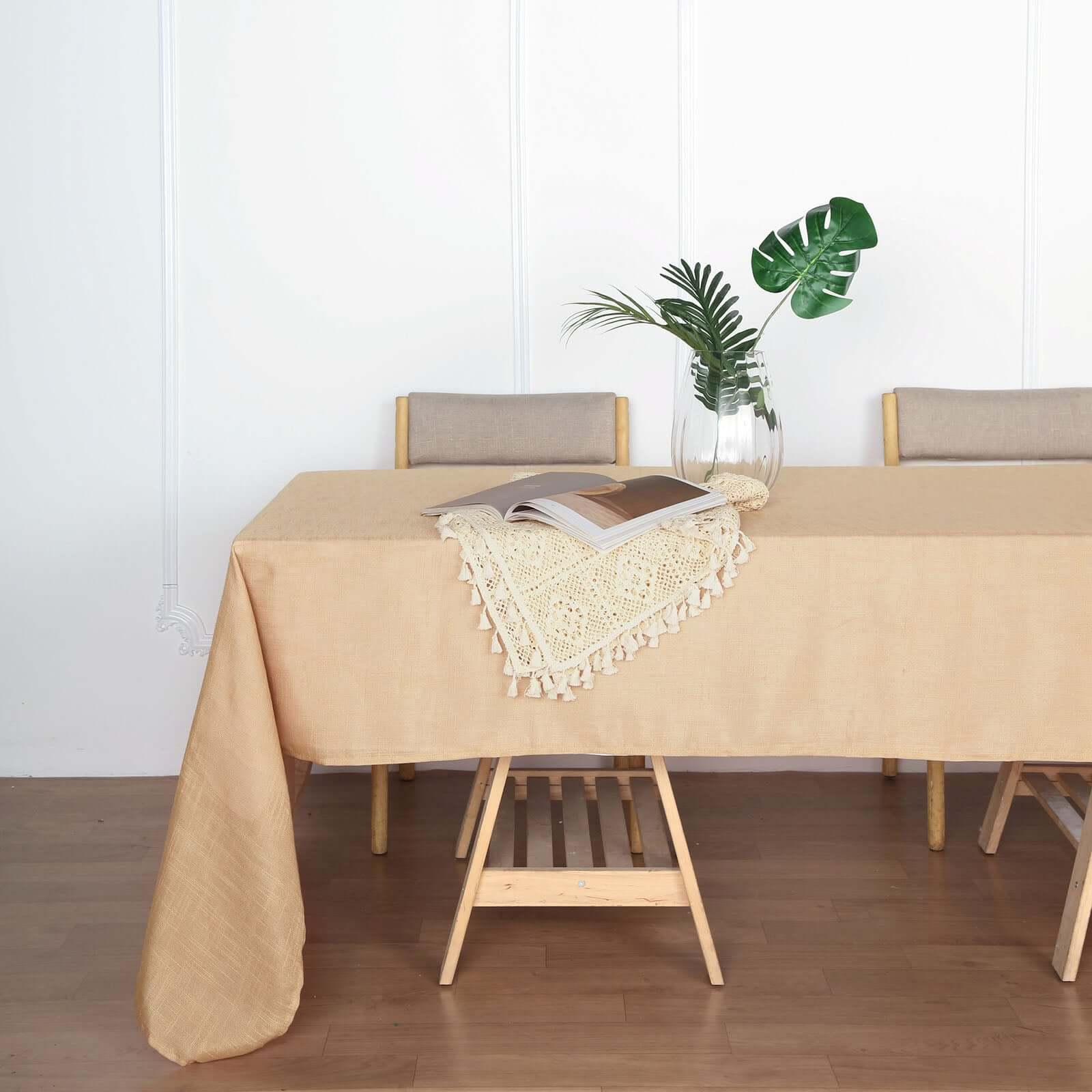 Faux Linen 60x126 Rectangular Tablecloth Natural - Slubby Textured & Wrinkle Resistant for Weddings and Special Events