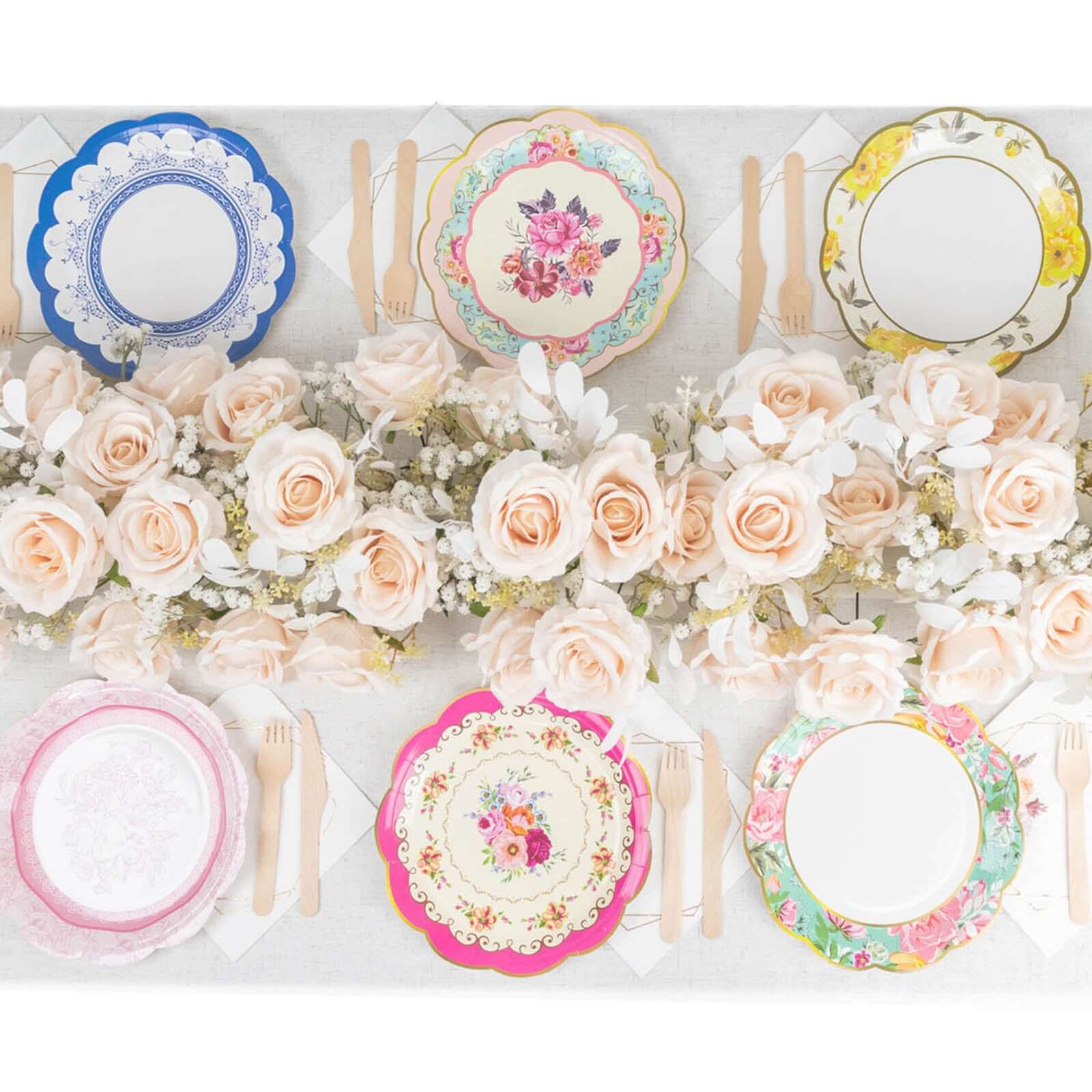 24-Pack Paper 9 Round Dinner Plates in Mixed Floral Print with Scalloped Edge - Disposable Party Plates for Baby Showers & Vintage Themes